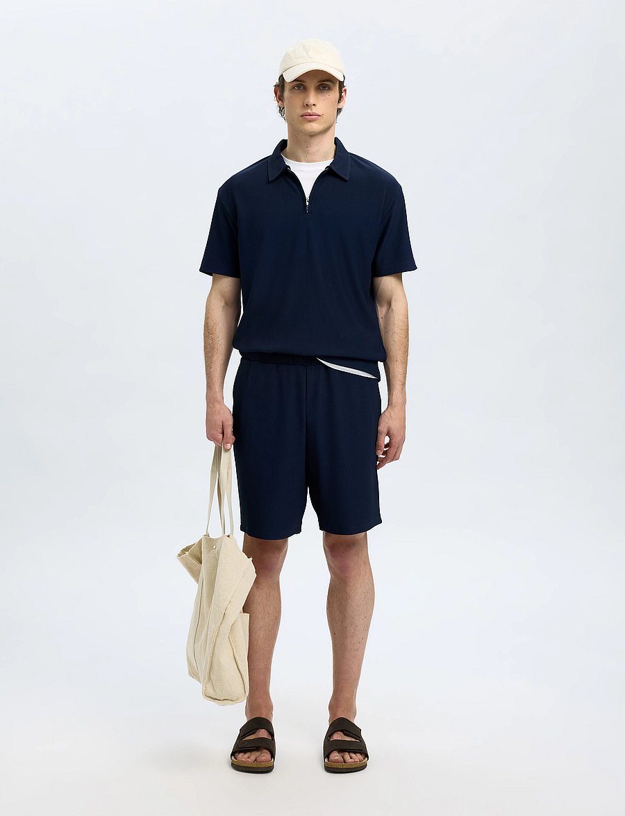 Selected - SLHRELAX-PLISSE HALF ZIP SS POLO EX - kurzärmelig - black iris - 5