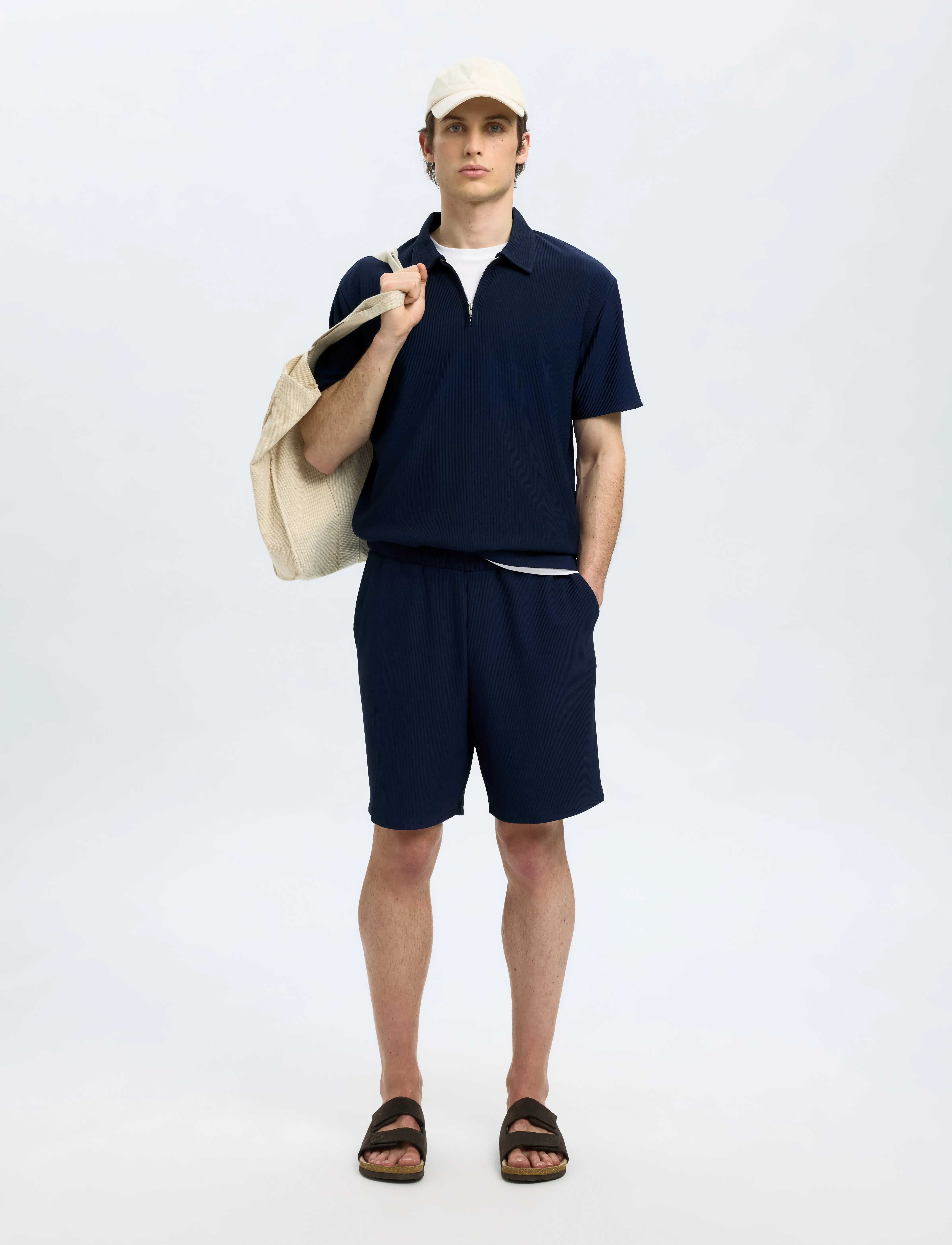 SELECTED Slhrelax-Plisse Half Zip Ss Polo Ex pikéer herr – bild 5