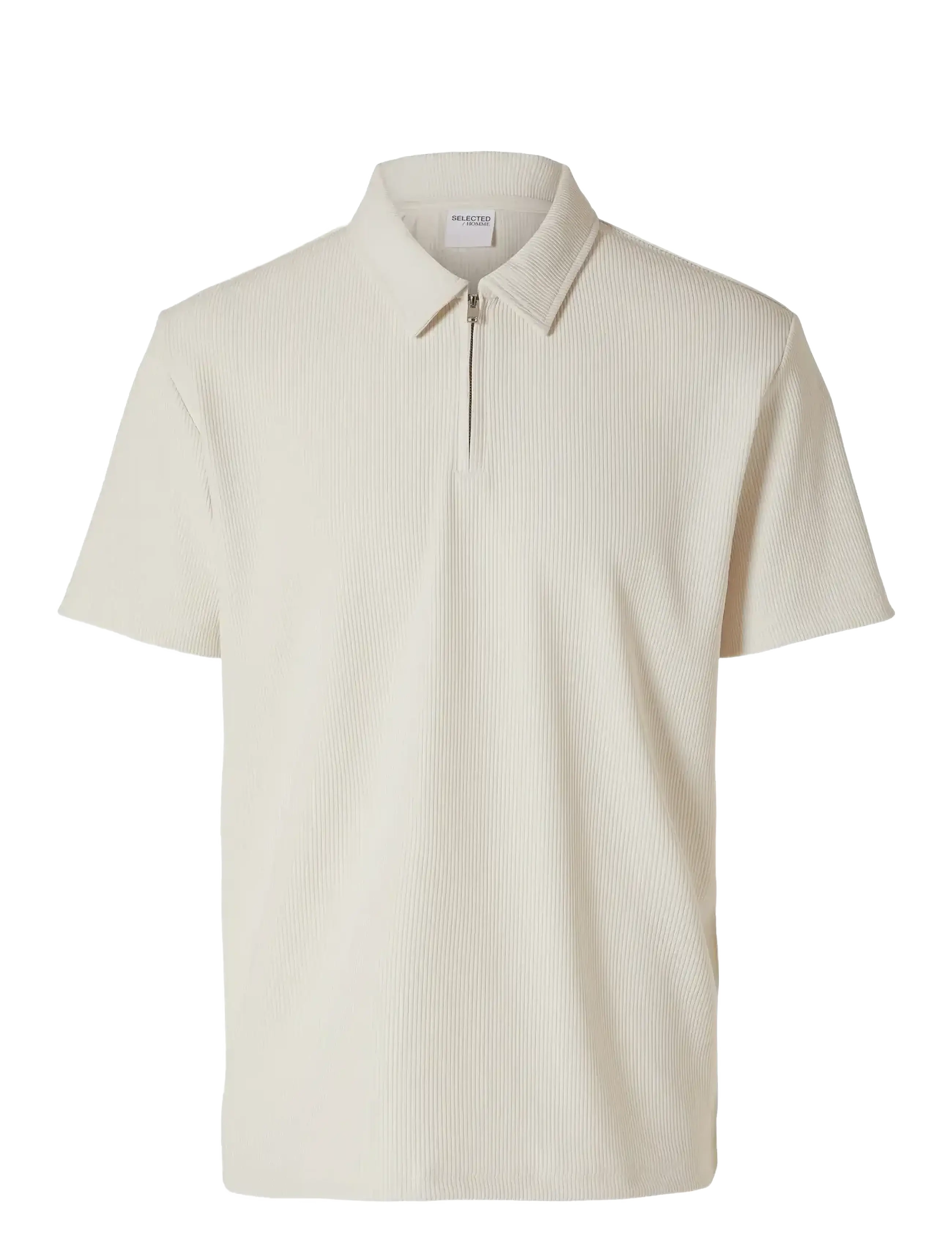 SELECTED Slhrelax-Plisse Half Zip Ss Polo Ex Cream - L - Herren