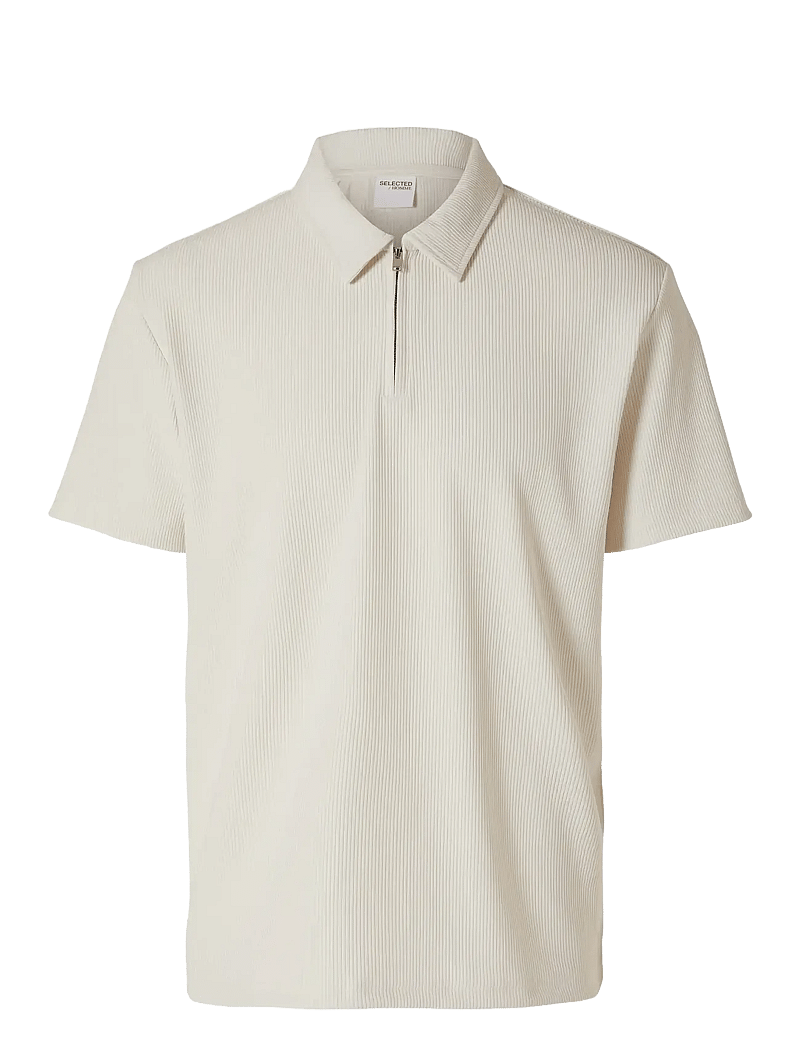 Selected - SLHRELAX-PLISSE HALF ZIP SS POLO EX - kurzärmelig - egret - 1