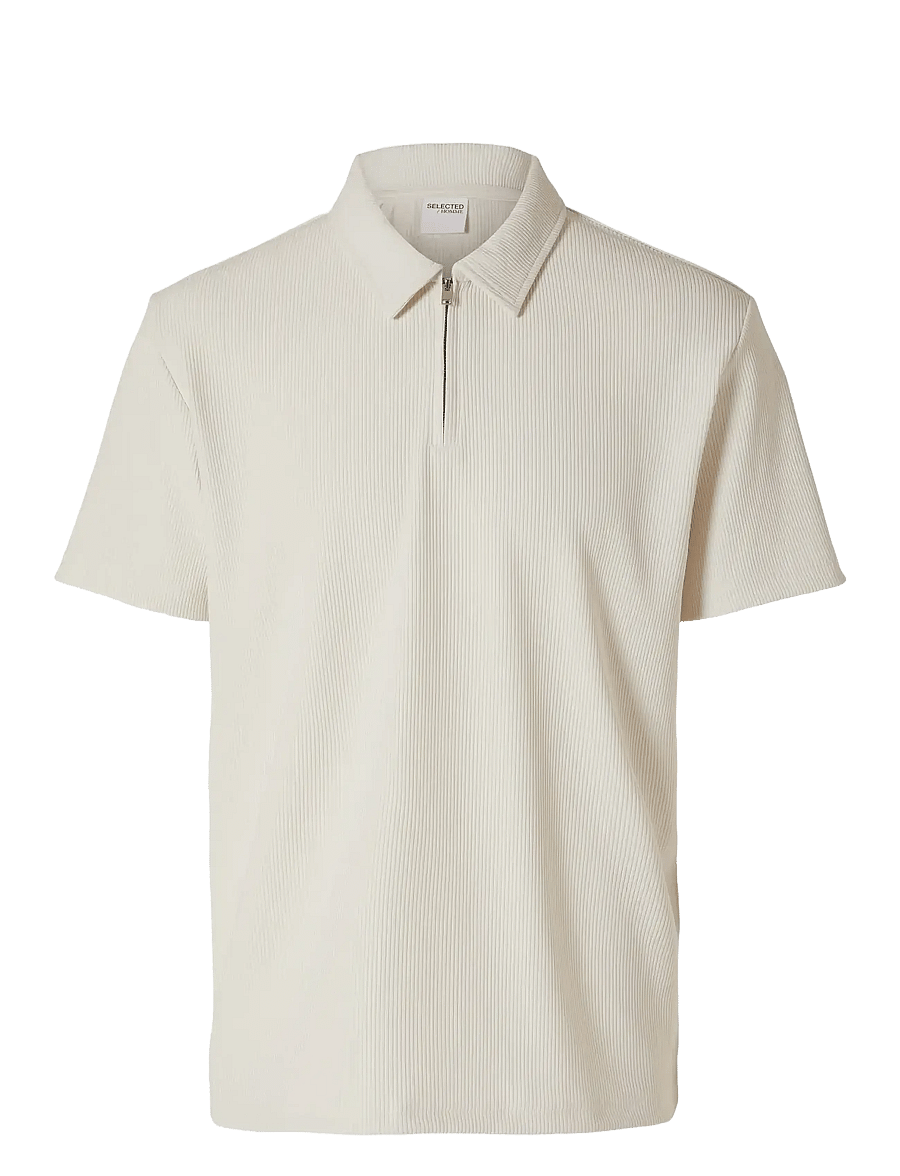 Selected - SLHRELAX-PLISSE HALF ZIP SS POLO EX - korte mouwen - egret - 1