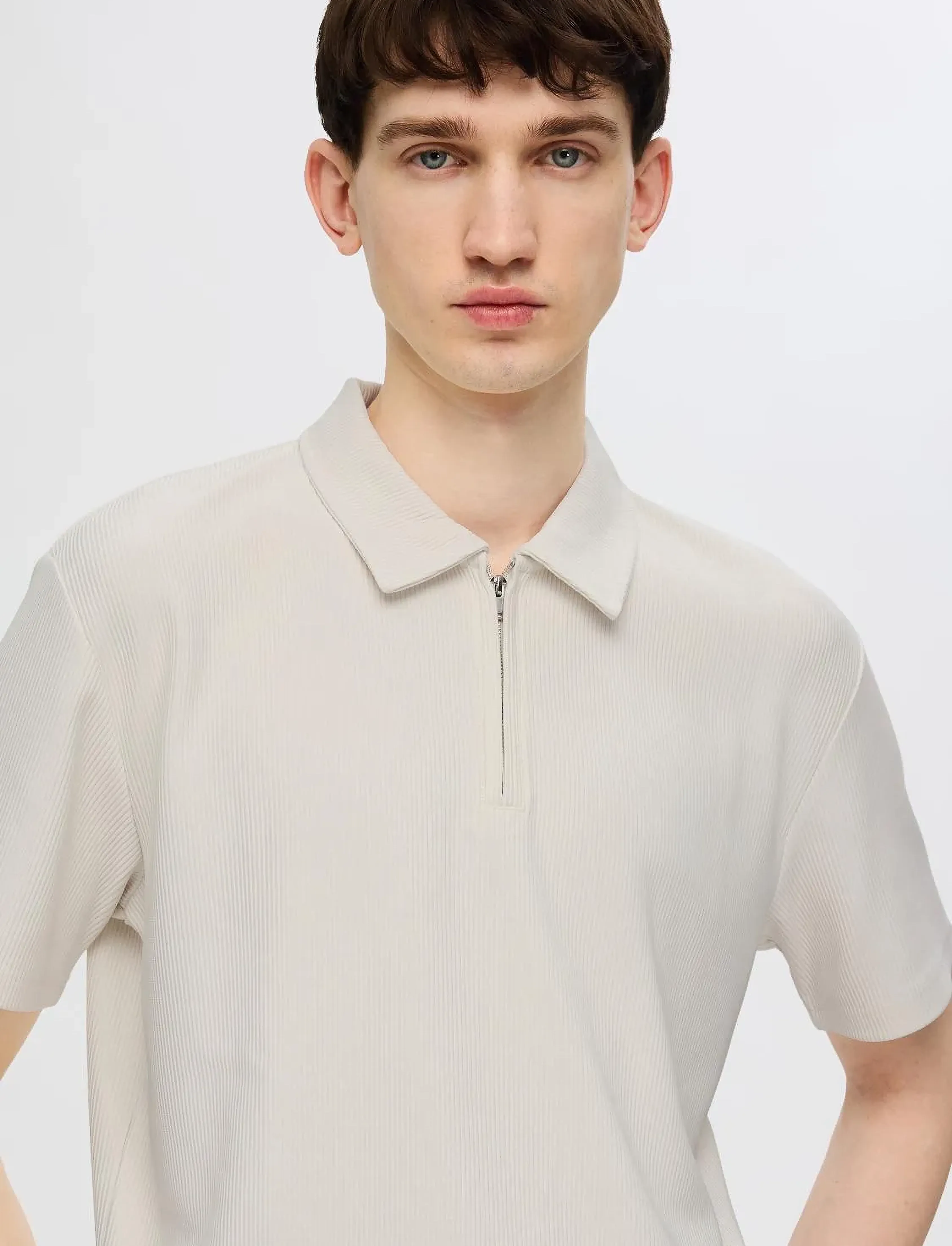 Selected - SLHRELAX-PLISSE HALF ZIP SS POLO EX - polo krekli ar īsām piedurknēm - egret - 3