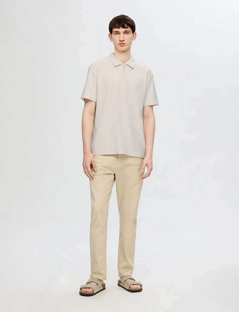 Selected - SLHRELAX-PLISSE HALF ZIP SS POLO EX - kurzärmelig - egret - 4