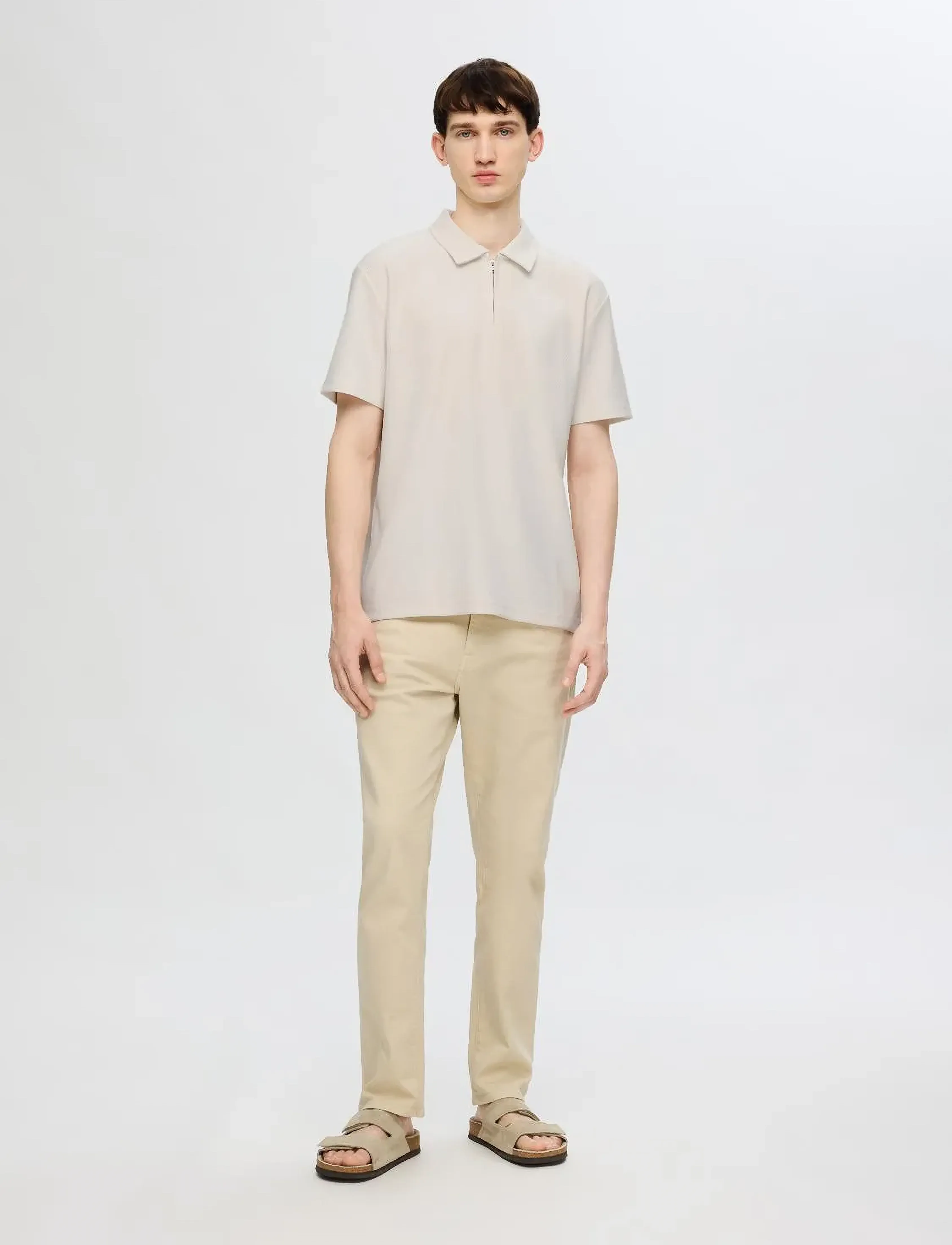 Selected - SLHRELAX-PLISSE HALF ZIP SS POLO EX - polo krekli ar īsām piedurknēm - egret - 4