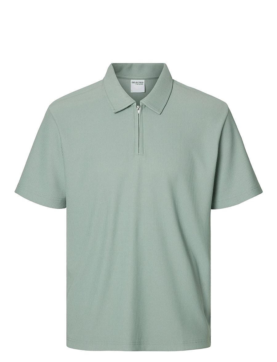 Selected - SLHRELAX-PLISSE HALF ZIP SS POLO EX - kurzärmelig - iceberg green - 1