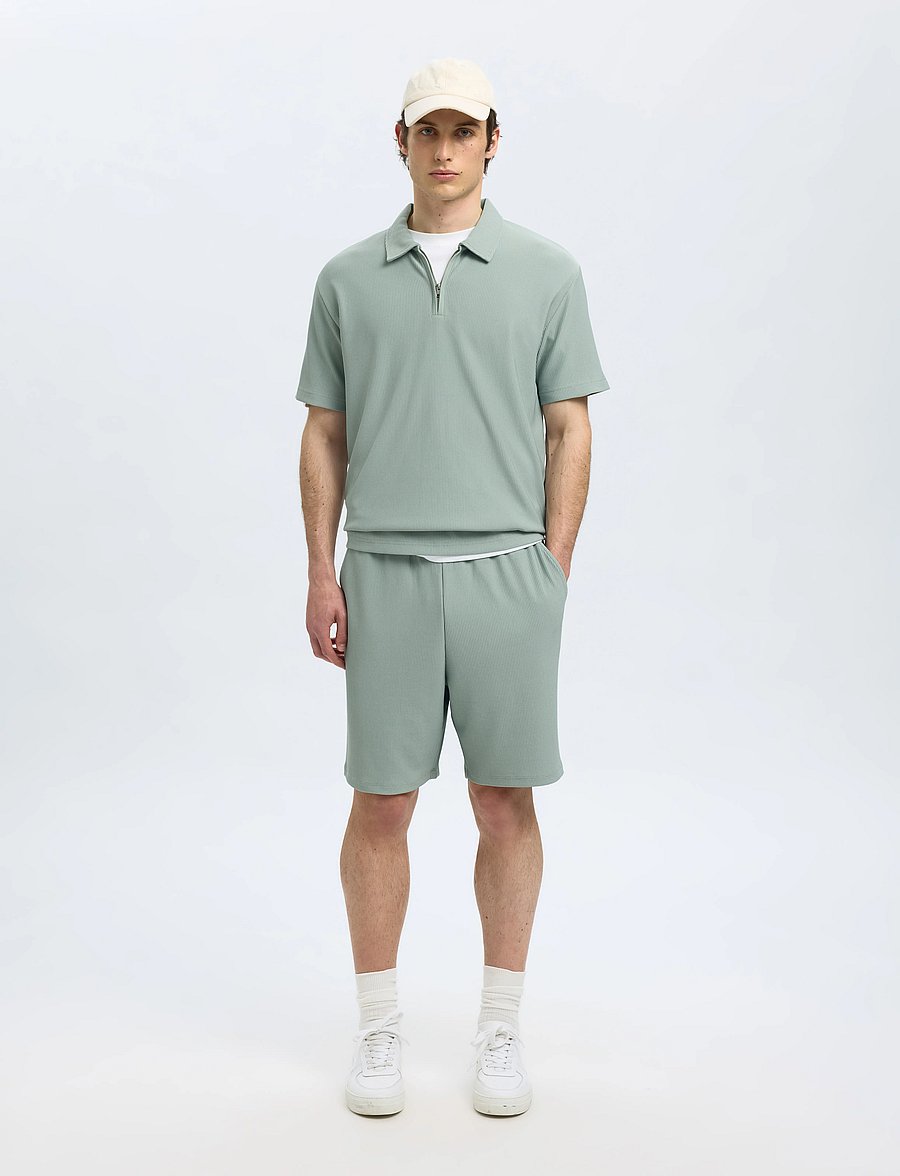 Selected - SLHRELAX-PLISSE HALF ZIP SS POLO EX - kurzärmelig - iceberg green - 5