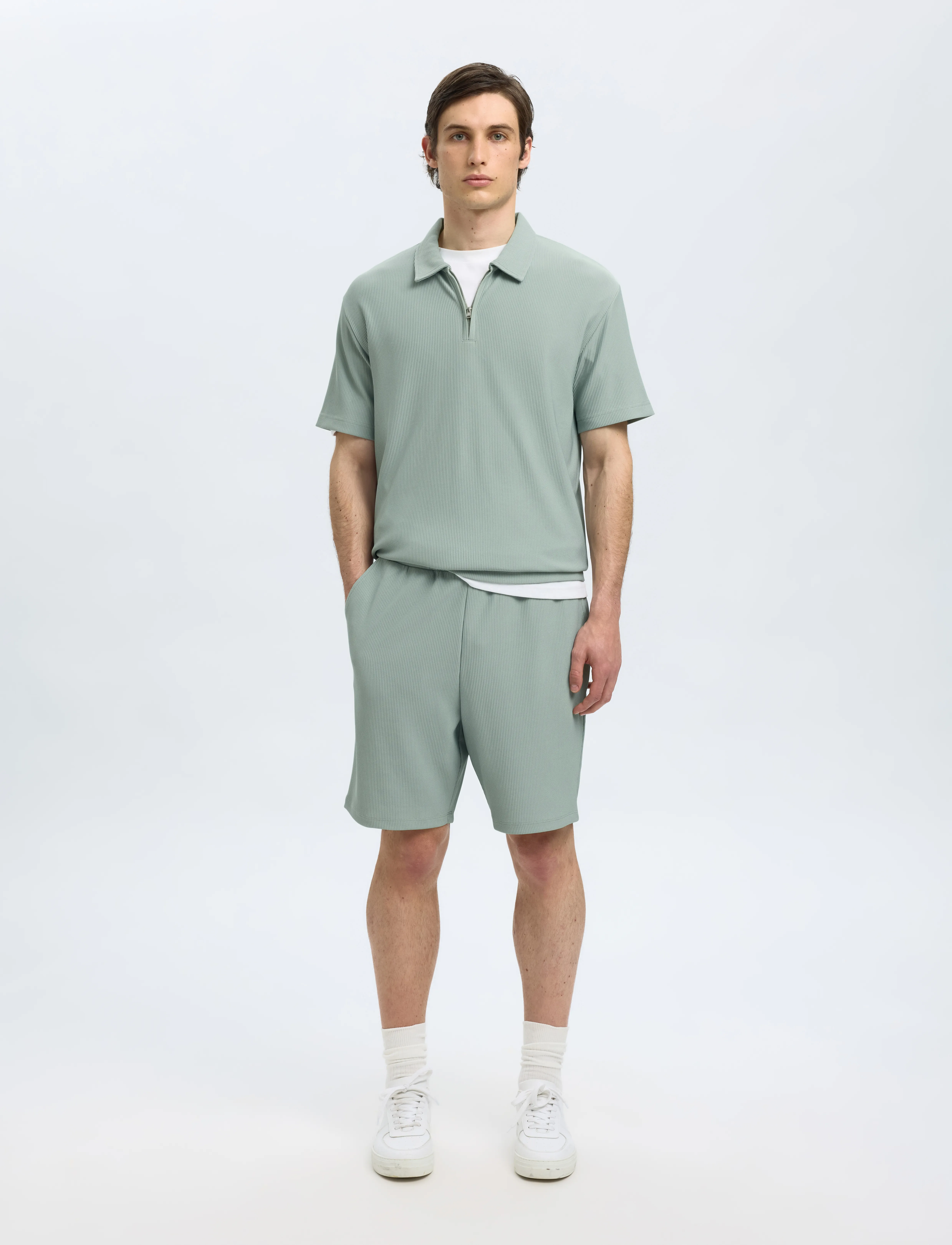 SELECTED Slhrelax-Plisse Half Zip Ss Polo Ex pikéer herr – bild 5