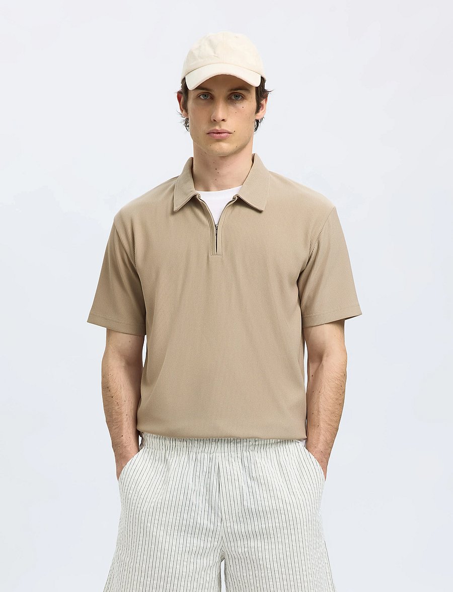 Selected - SLHRELAX-PLISSE HALF ZIP SS POLO EX - kurzärmelig - pure cashmere - 0