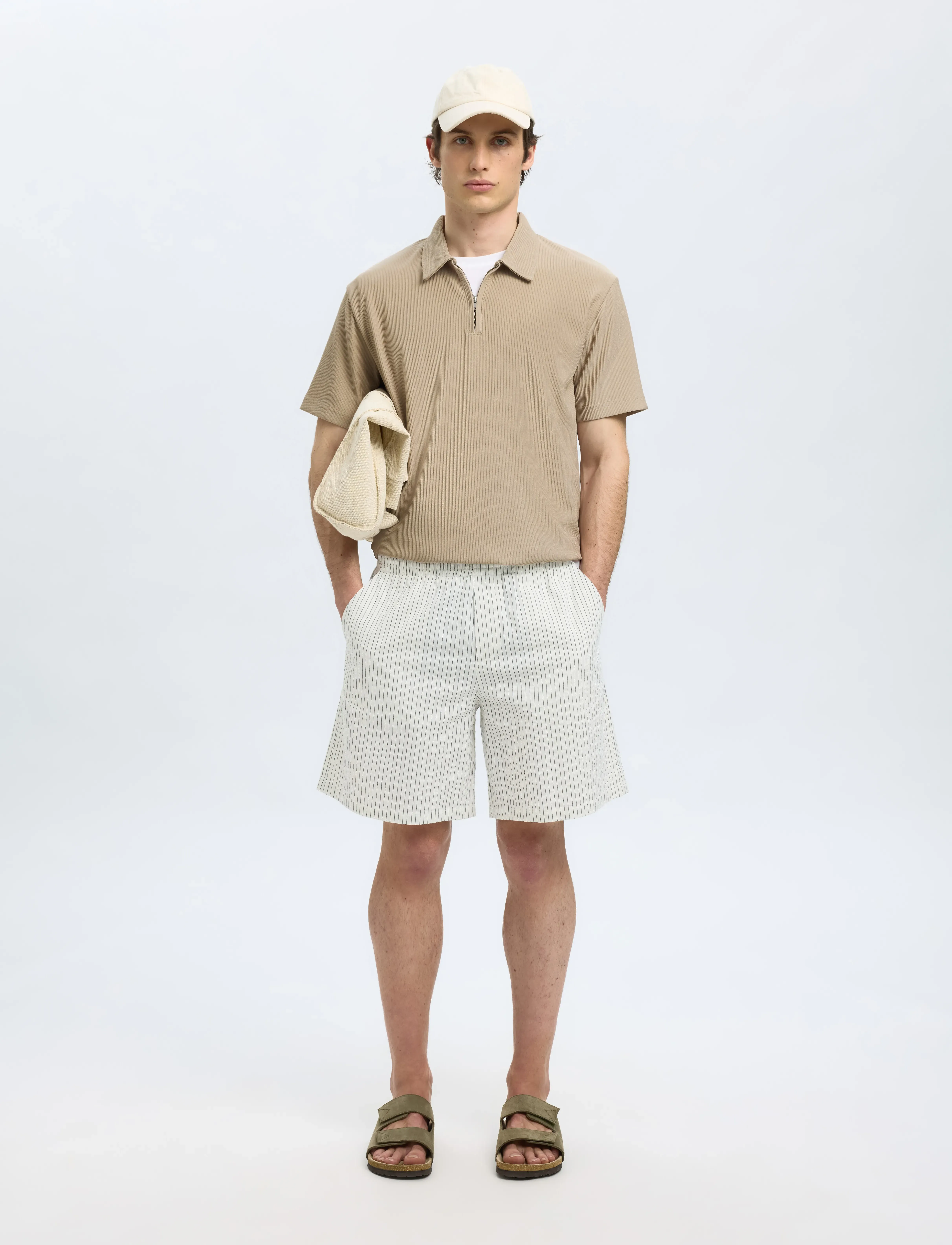 Selected - SLHRELAX-PLISSE HALF ZIP SS POLO EX - kortærmede poloer - pure cashmere - 5