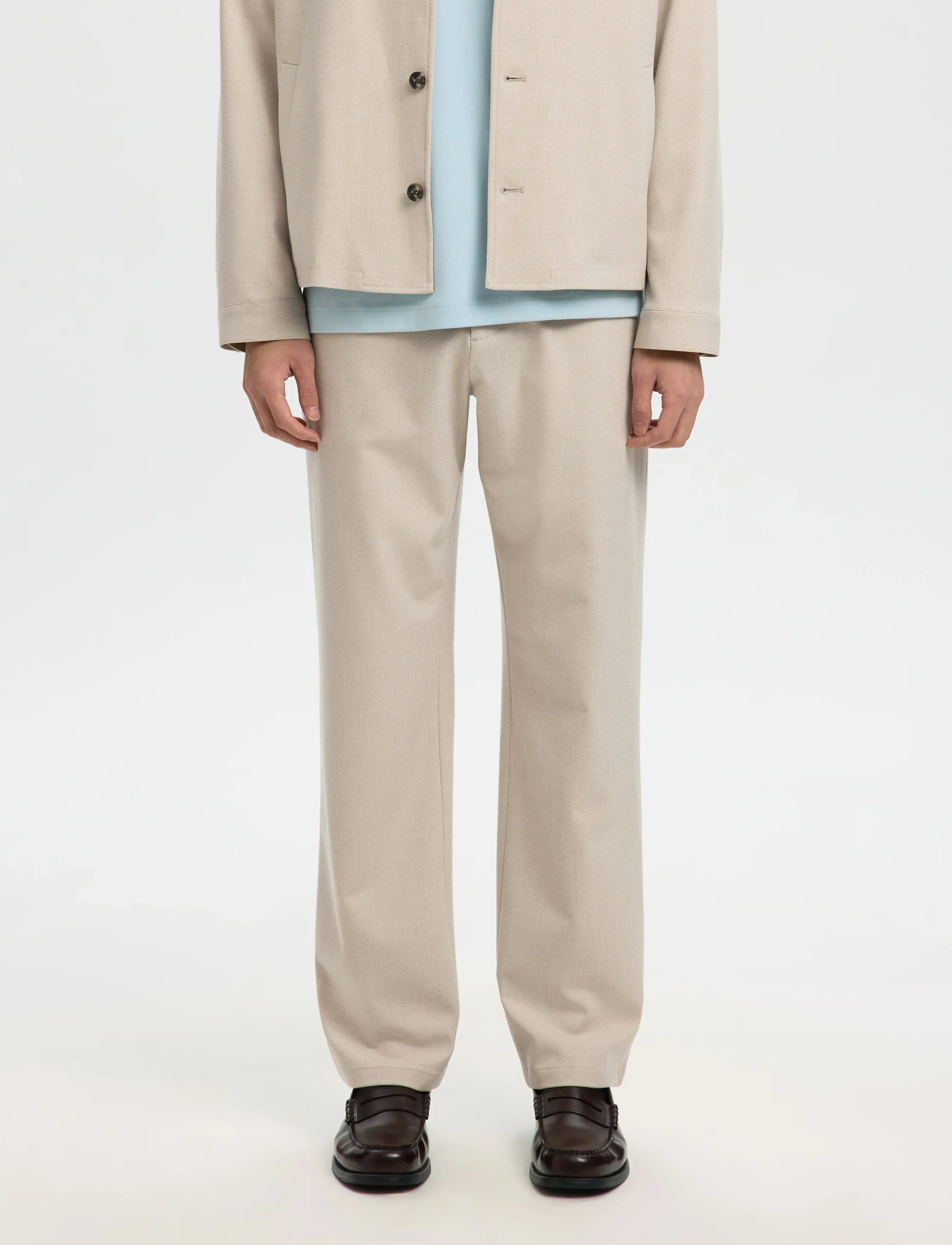 Selected Slh196-Straight Robert String Pant Noos, M, Beige, Bukser > Afslappet, Herre