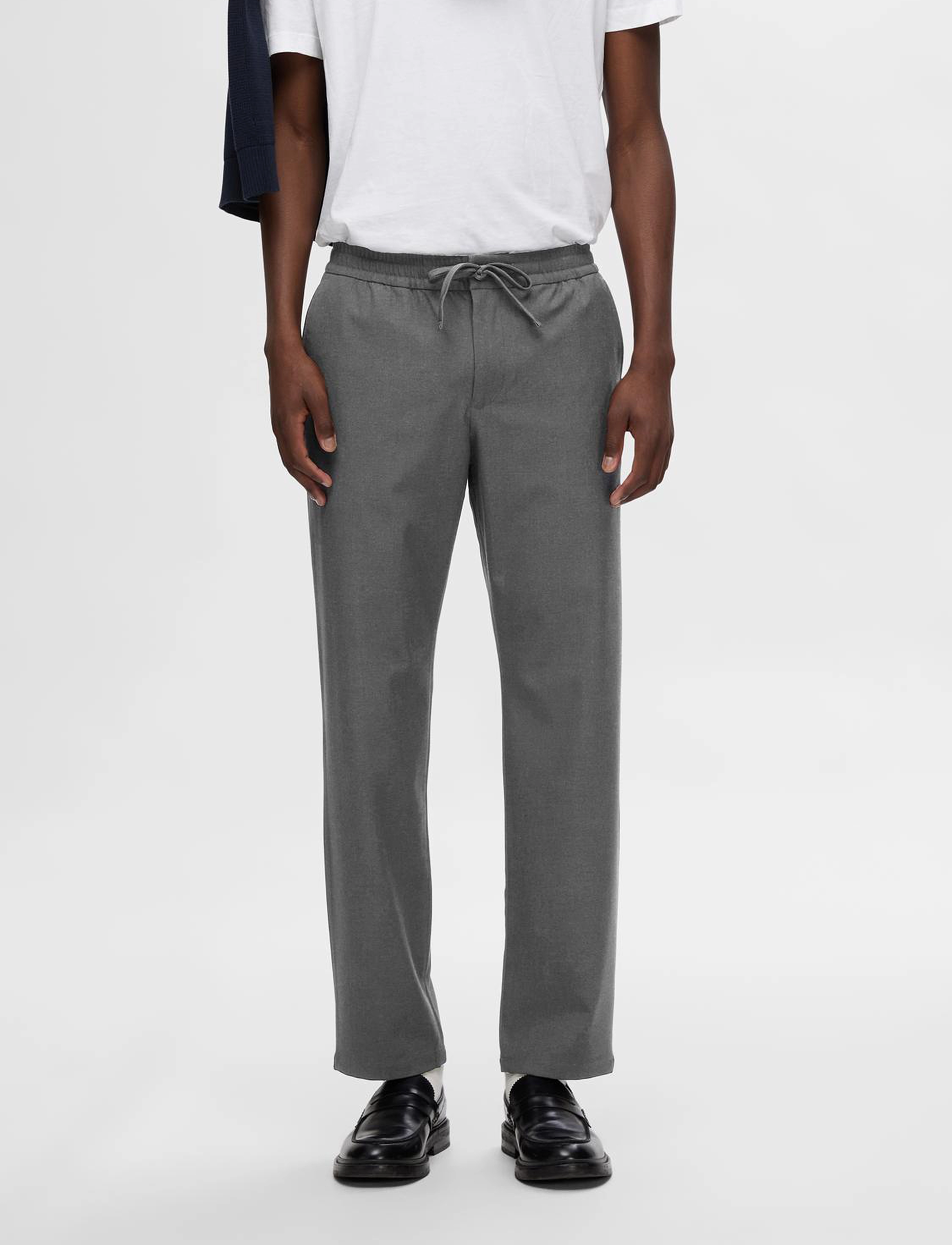 Selected Slh196-Straight Robert String Pant Noos, XS, Grey, Bukser > Afslappet, Herre
