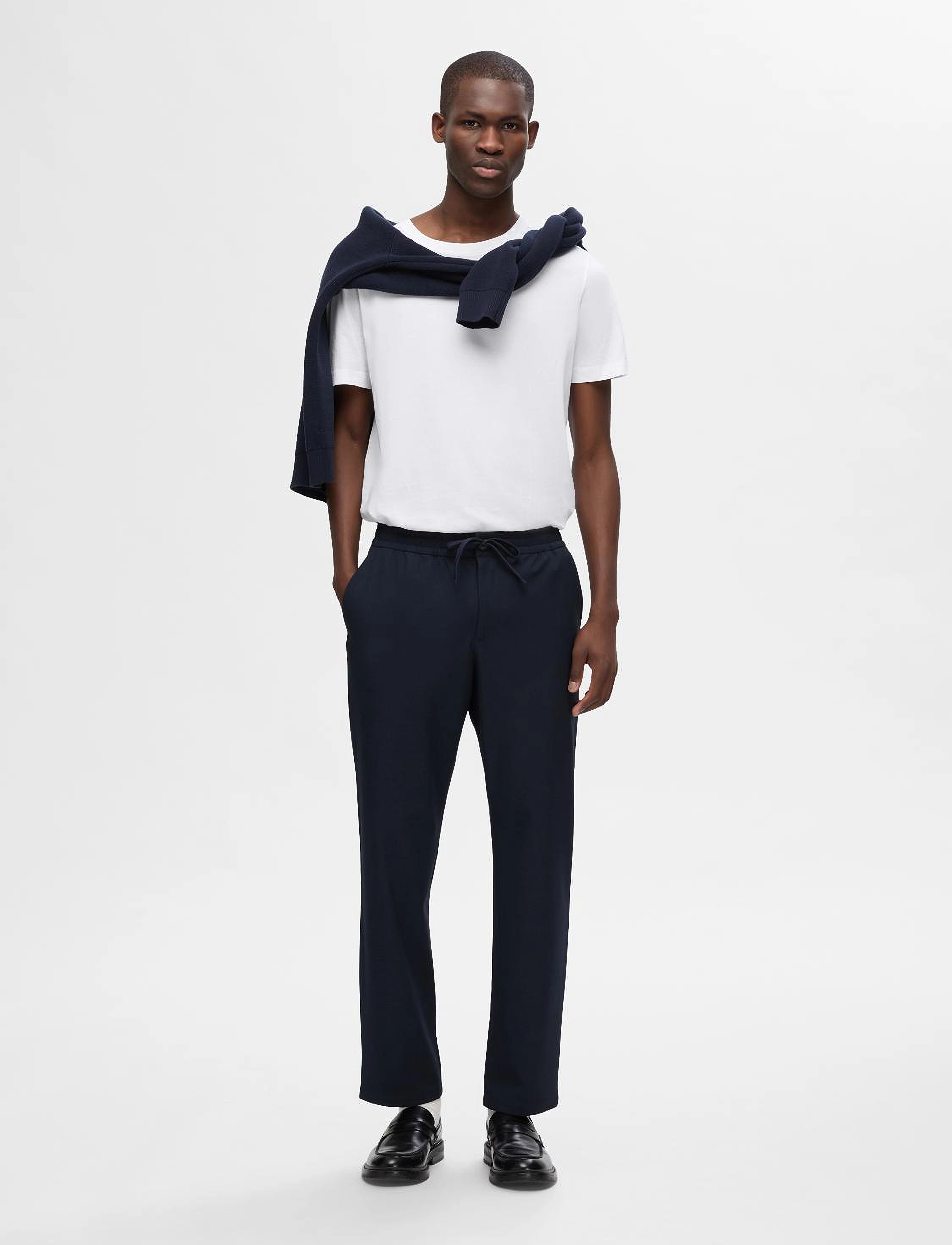 Selected - SLM196-STRAIGHT ROBERT STRING PANT NOOS - spodnie na co dzień - grey melange - 4
