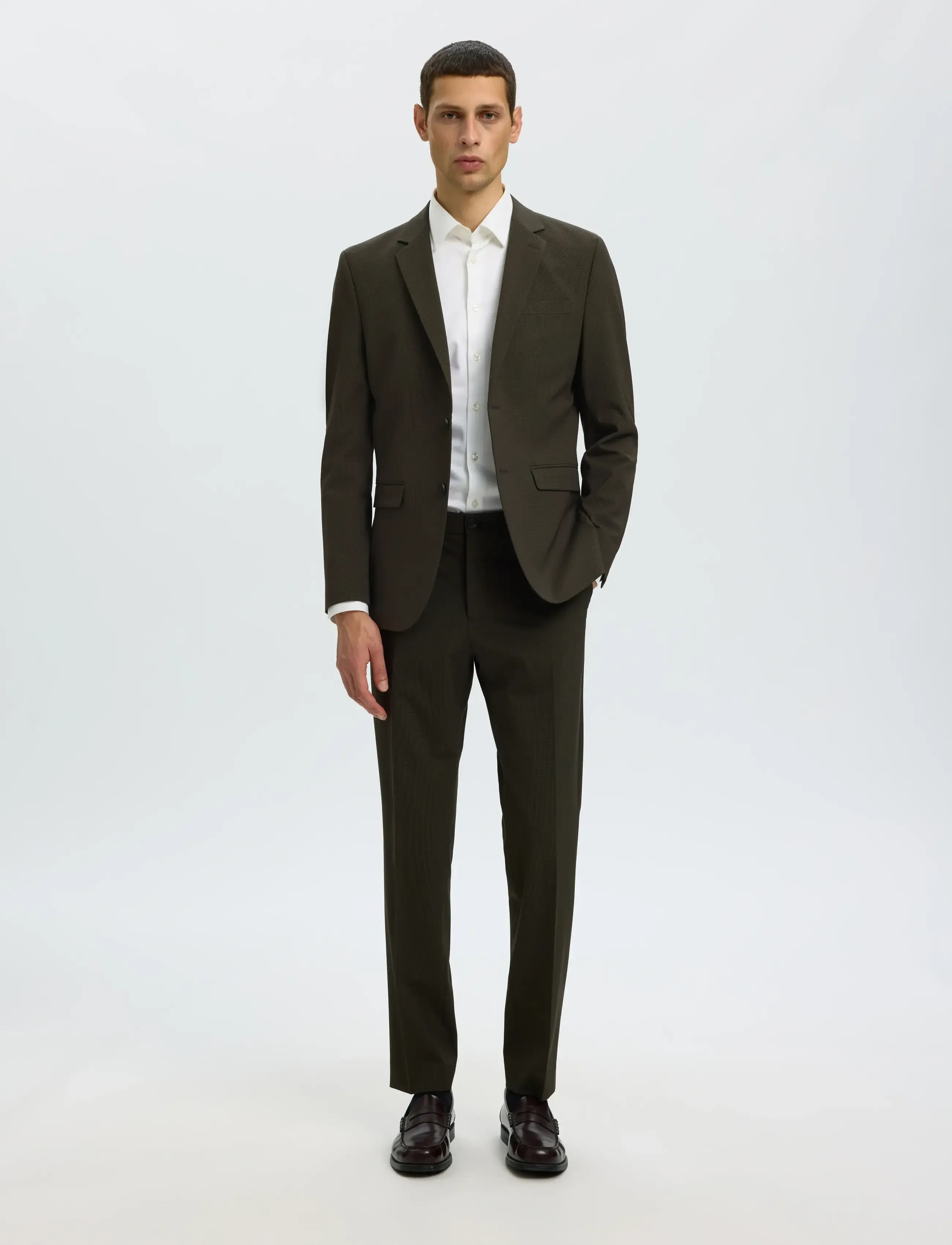 Selected - SLMSLIM-LIAM MINI HOUNDS BLZ FLEX NOOS - enkeltradede blazere - dark brown melange - 5