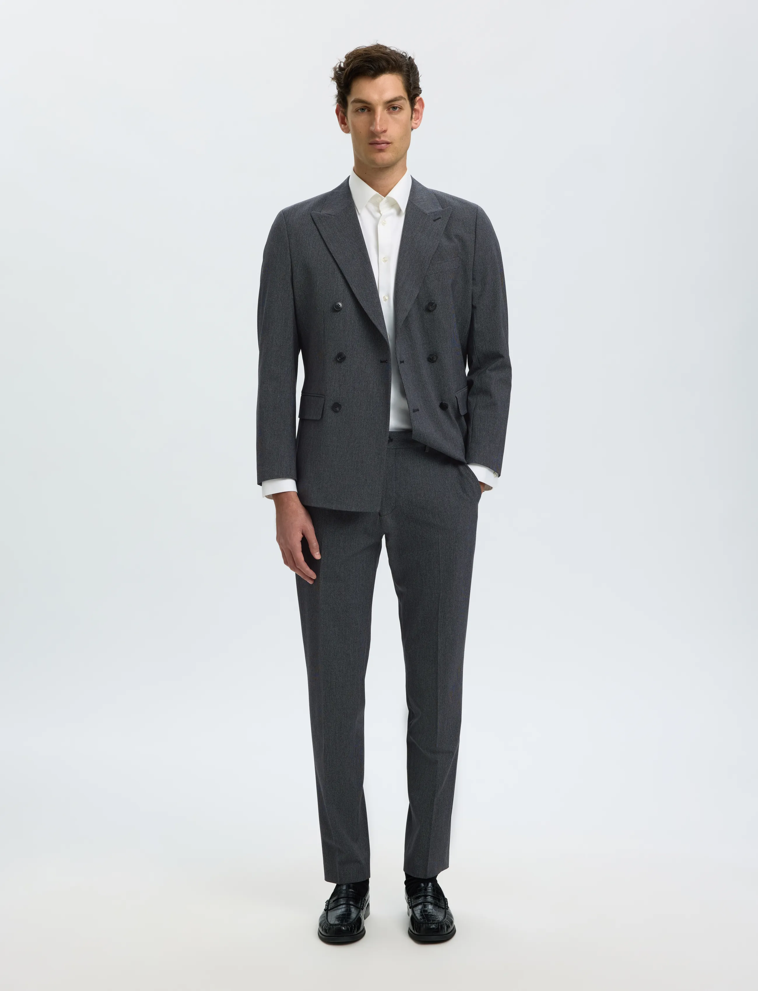 Selected - SLMSLIM-LIAM MINI HOUNDS TRS FLEX NOOS - kostymbyxor - charcoal gray - 3