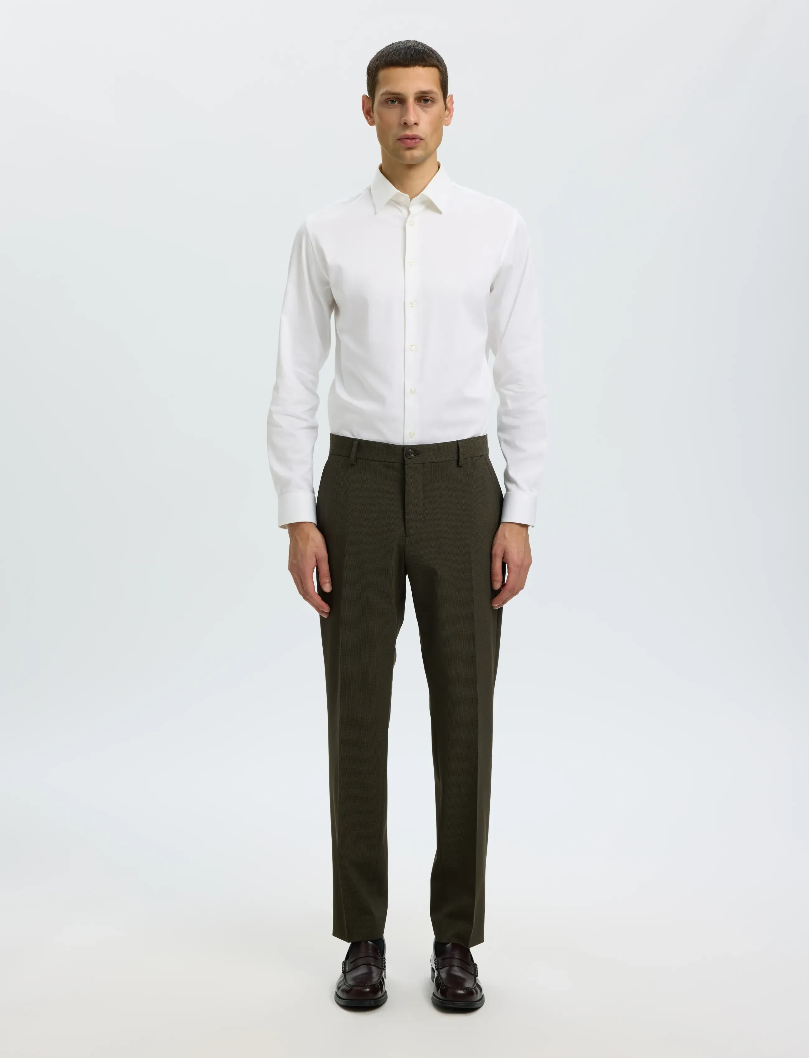 Selected - SLMSLIM-LIAM MINI HOUNDS TRS FLEX NOOS - Ülikonnapüksid - dark brown melange - 3