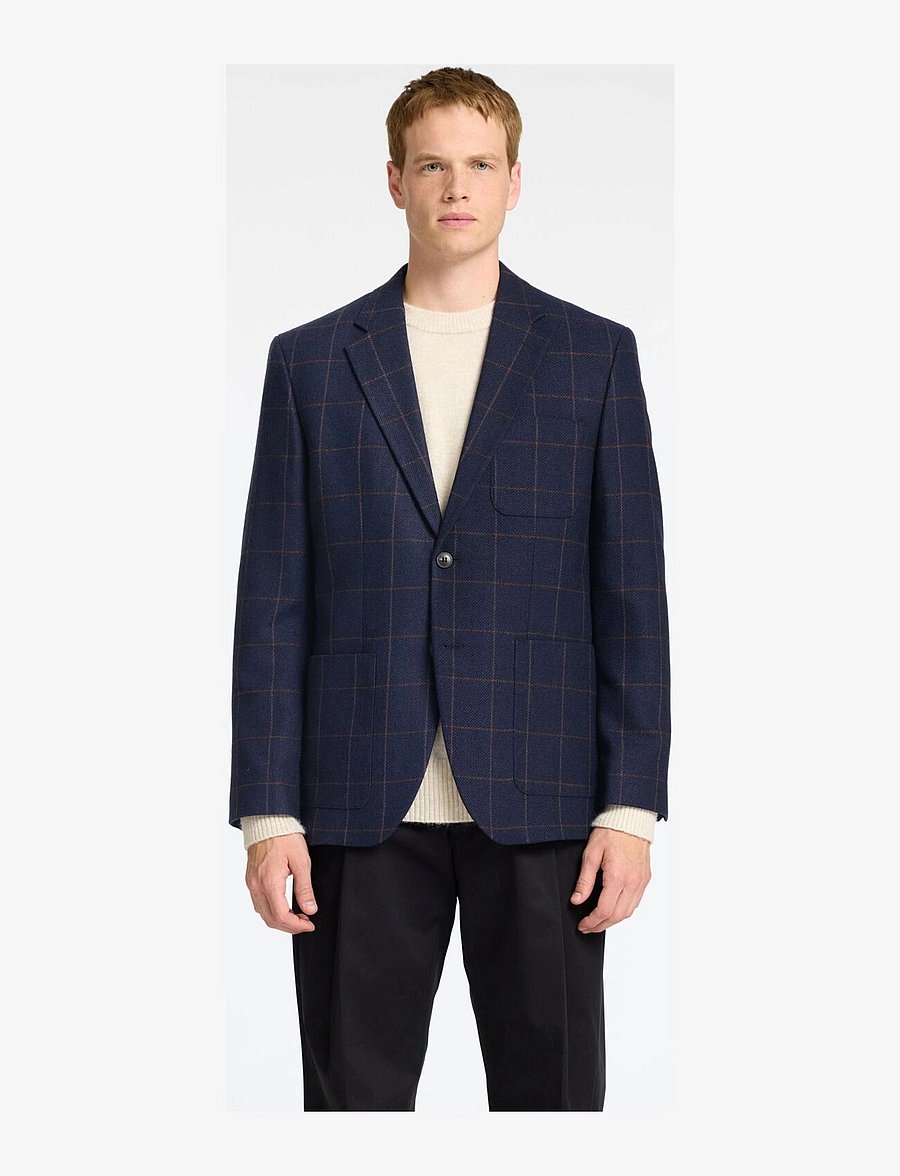 Selected - SLHSLIM-DALLAS WOOL CHECK BLZ NOOS - navy blazer - 0