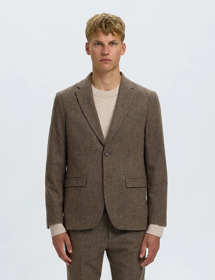 Selected - SLMSLIM-REED WOOL BLZ NOOS - enkelknäppta kavajer - medium brown melange - 0