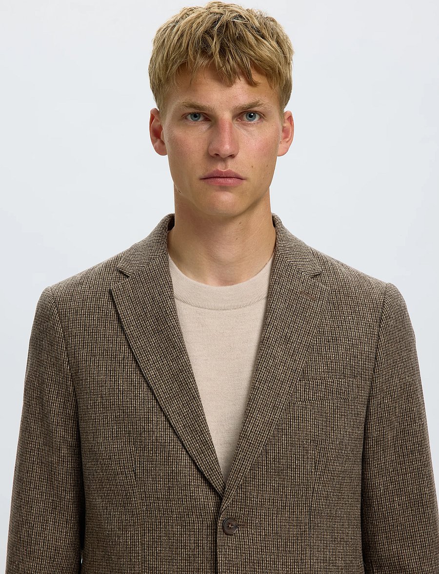 Selected - SLMSLIM-REED WOOL BLZ NOOS - enkelknäppta kavajer - medium brown melange - 4