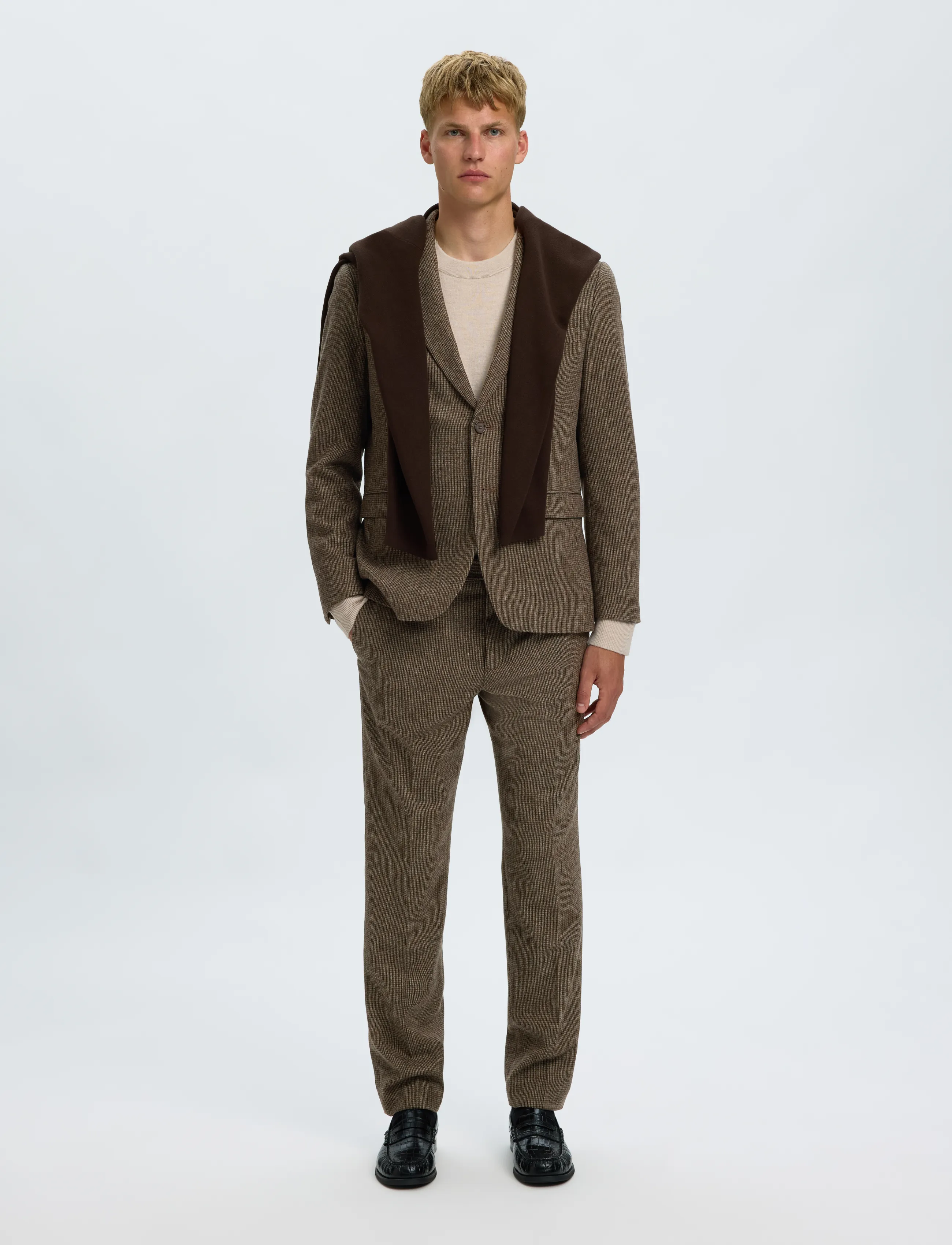 Selected - SLMSLIM-REED WOOL BLZ NOOS - enkelknäppta kavajer - medium brown melange - 5
