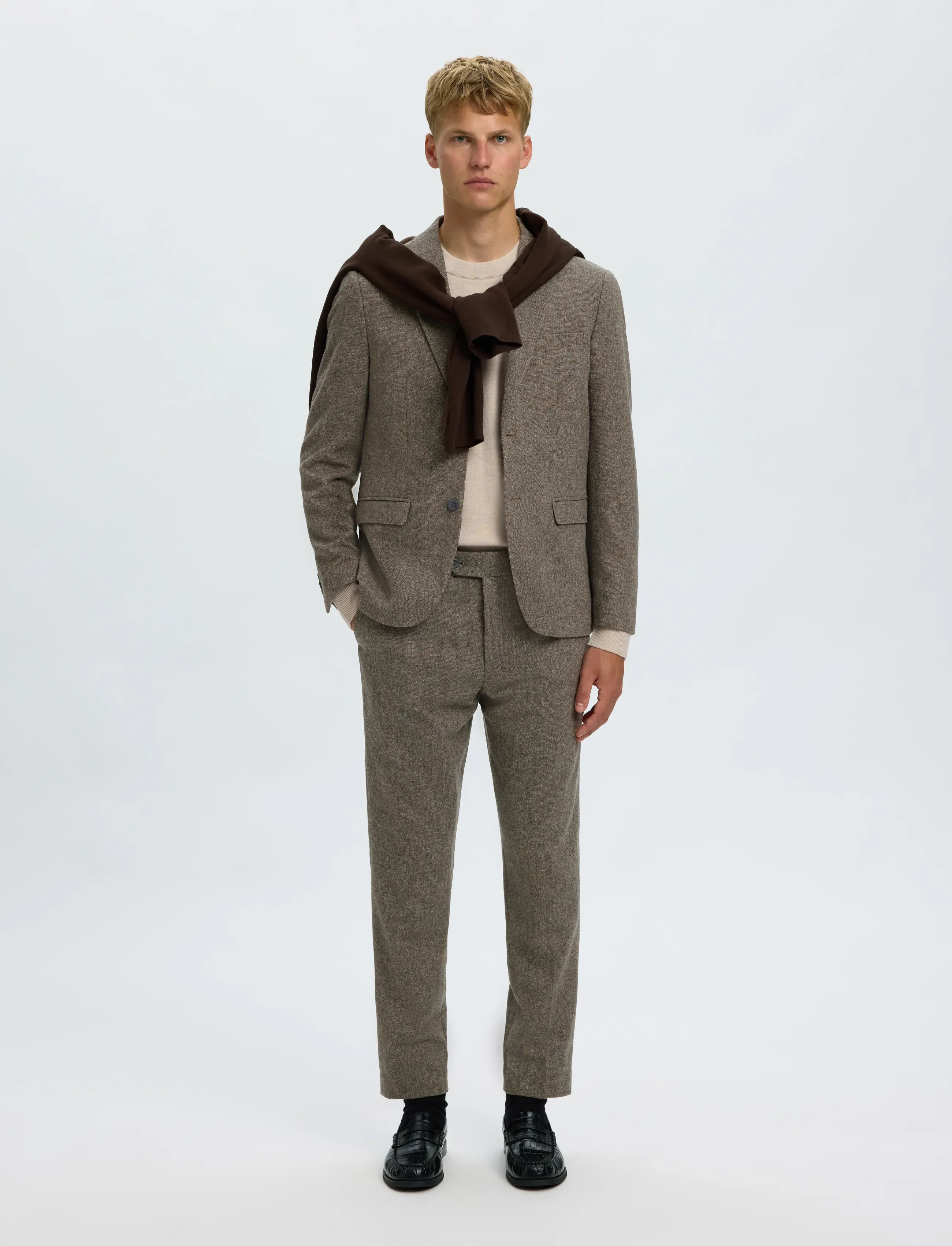 Selected - SLMSLIM-REED WOOL TRS NOOS - herbstliche kleidung - brownie - 5