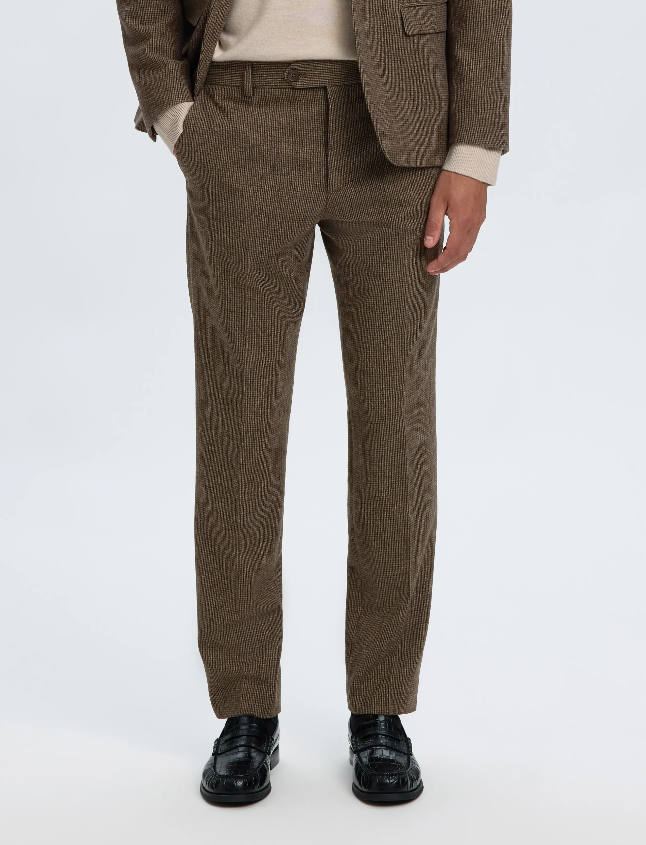 Selected SLMSLIM-REED WOOL TRS NOOS - Trousers - MEDIUM BROWN MELANGE / brown