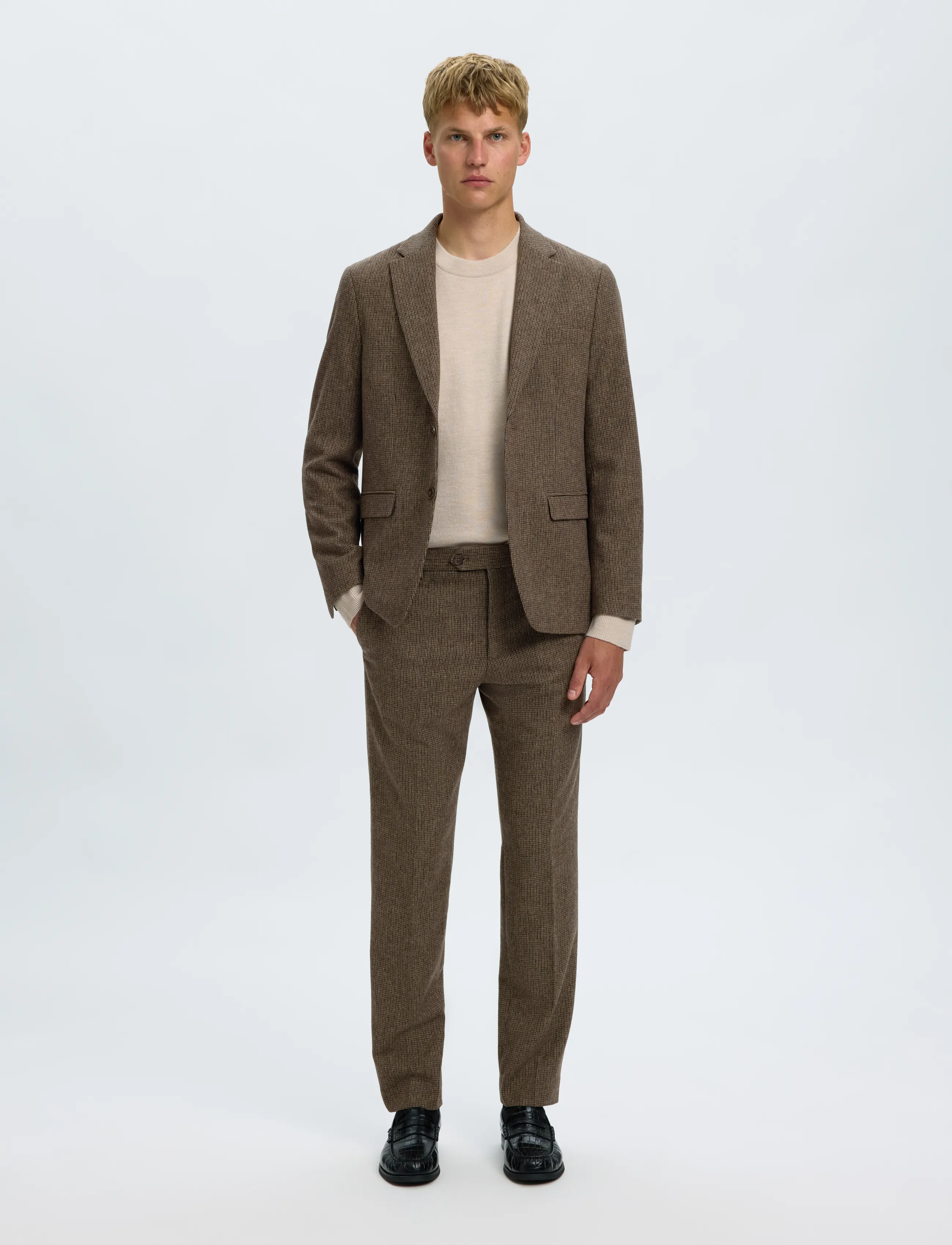 Selected - SLMSLIM-REED WOOL TRS NOOS - suit trousers - medium brown melange - 3