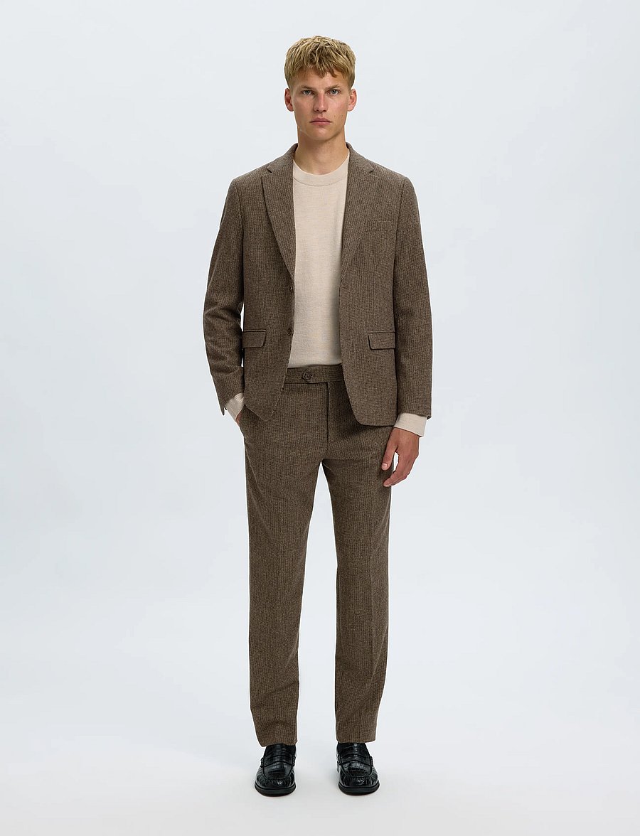 Selected - SLMSLIM-REED WOOL TRS NOOS - anzugshosen - medium brown melange - 3