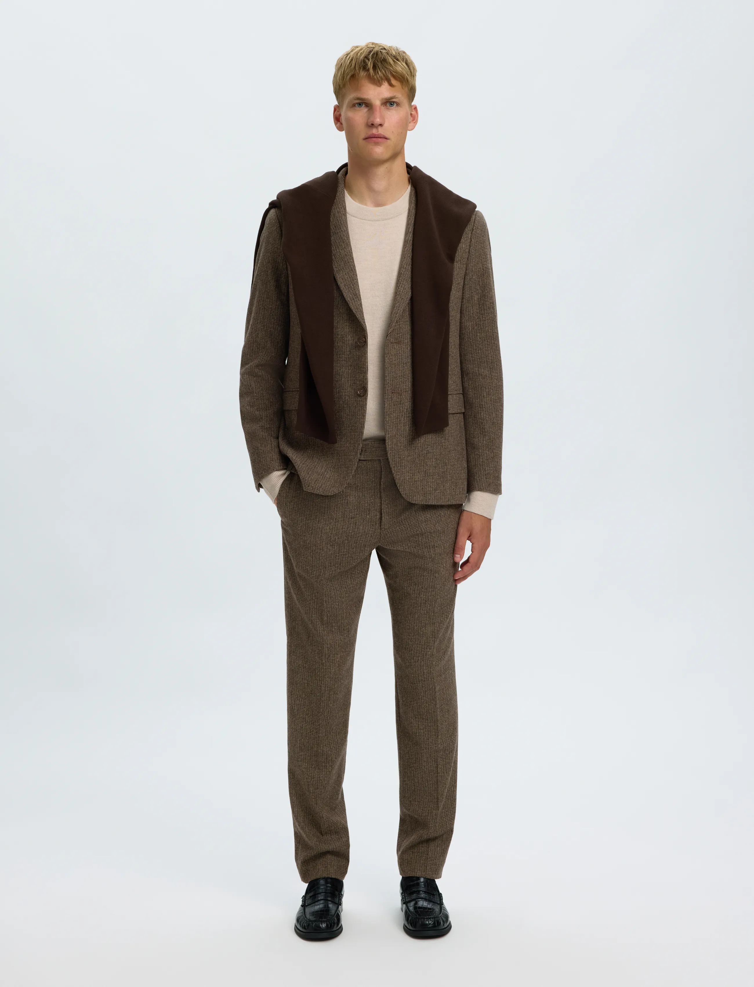 Selected - SLMSLIM-REED WOOL TRS NOOS - suit trousers - medium brown melange - 5