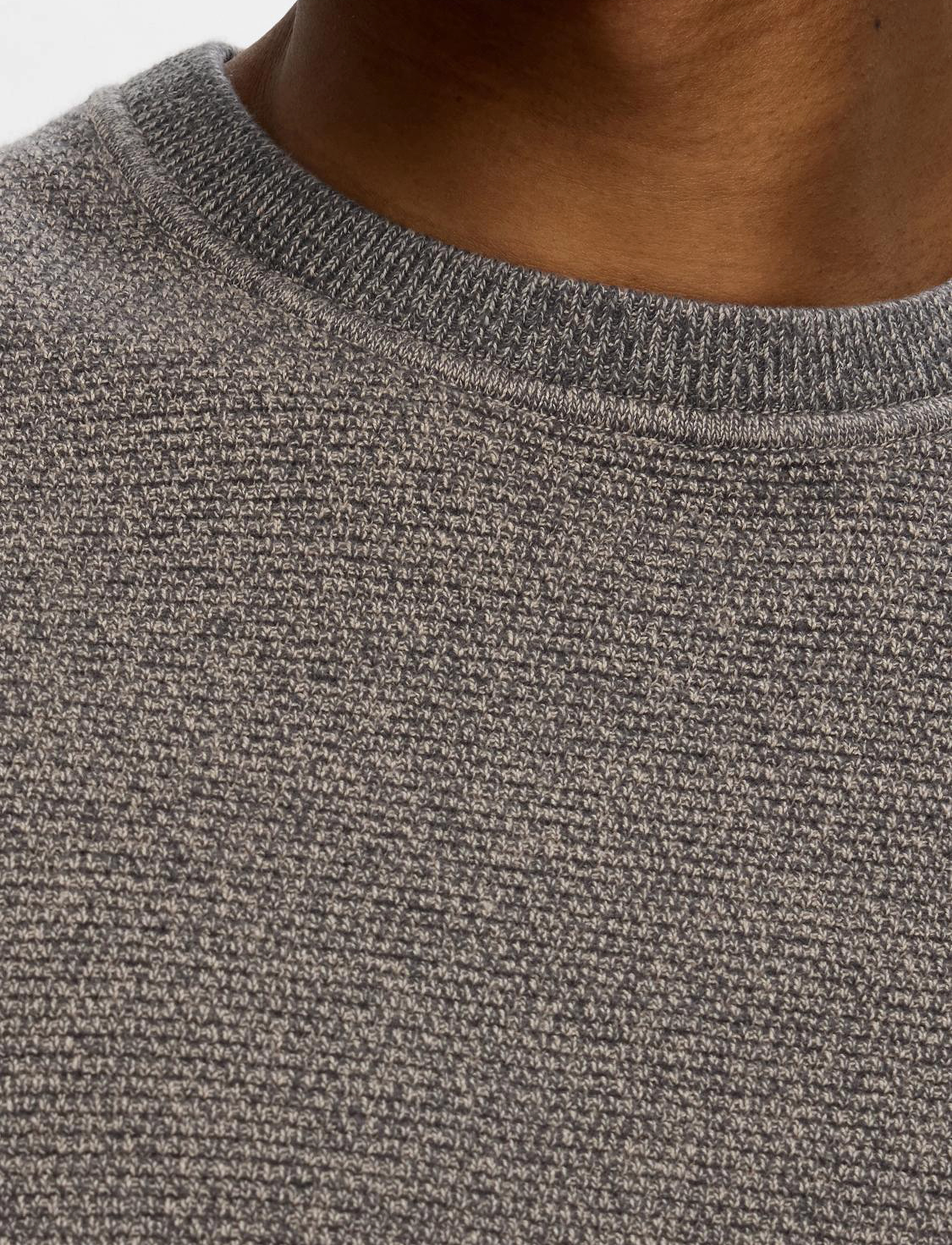 Selected - SLMROSS LS KNIT STRUCTURE CREW NECK NOOS - stickade basplagg - asphalt - 2