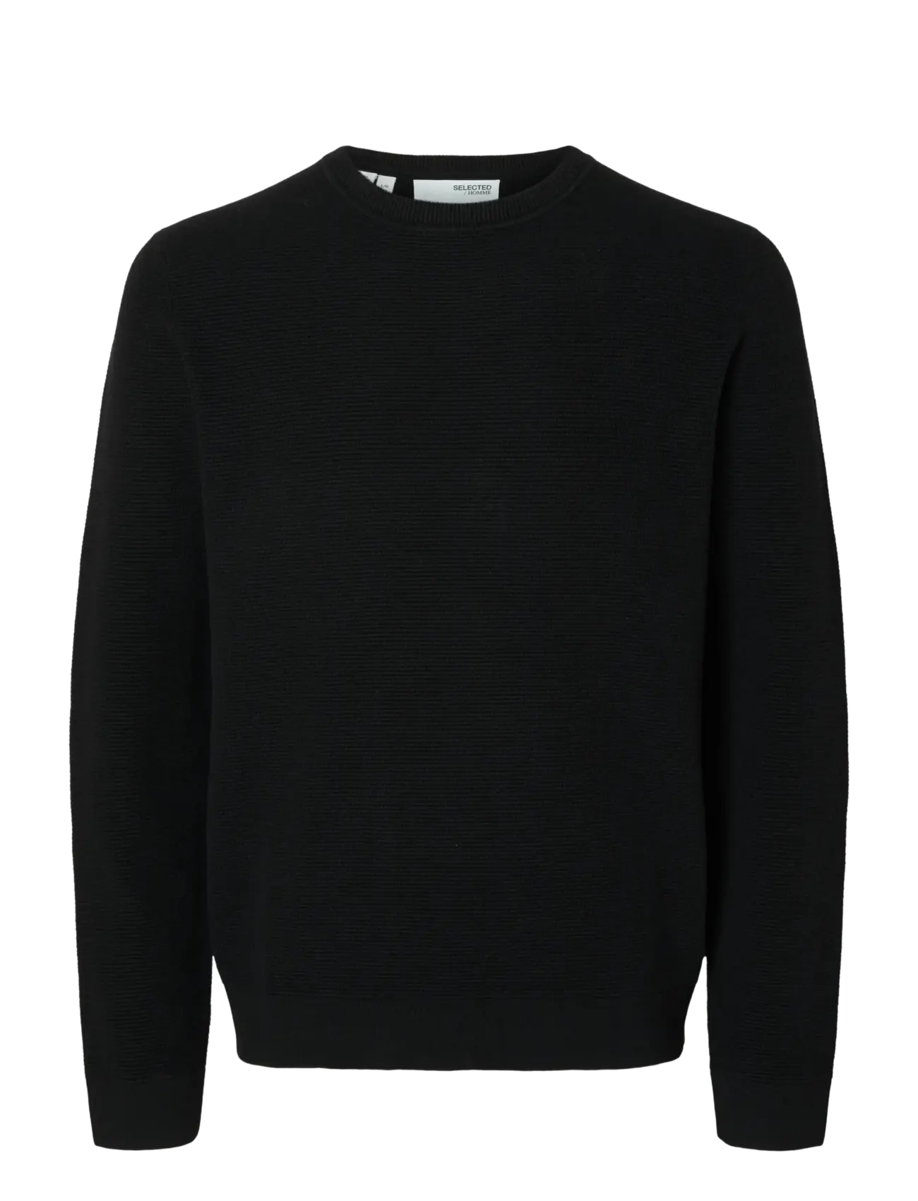 Selected SLHROSS LS KNIT STRUCTURE CREW NECK NOOS - Rundhals - BLACK / black