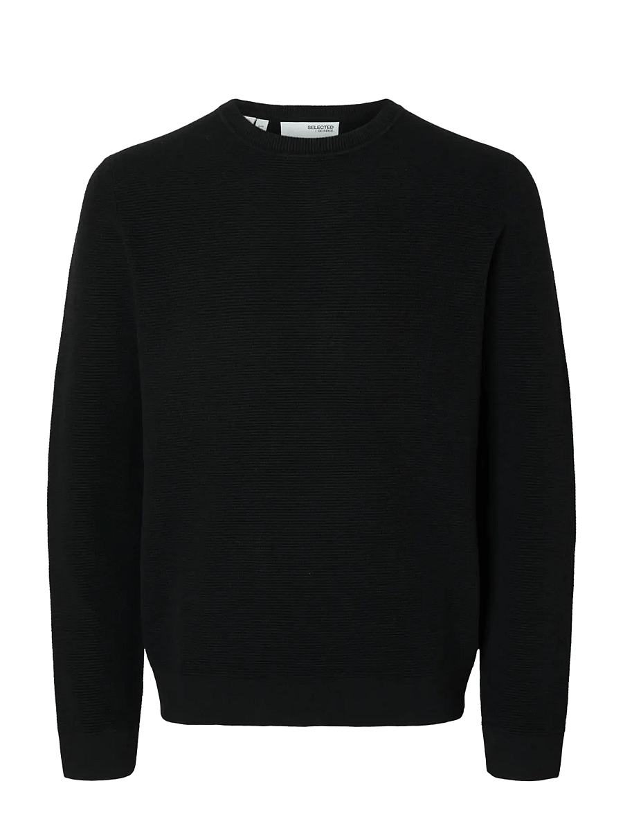 Selected - SLMROSS LS KNIT STRUCTURE CREW NECK NOOS - rund hals - black - 1