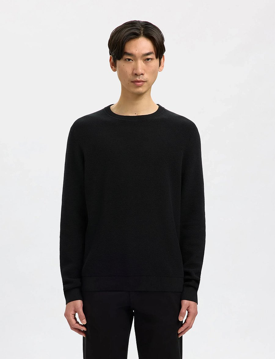 Selected - SLMROSS LS KNIT STRUCTURE CREW NECK NOOS - rund hals - black - 0