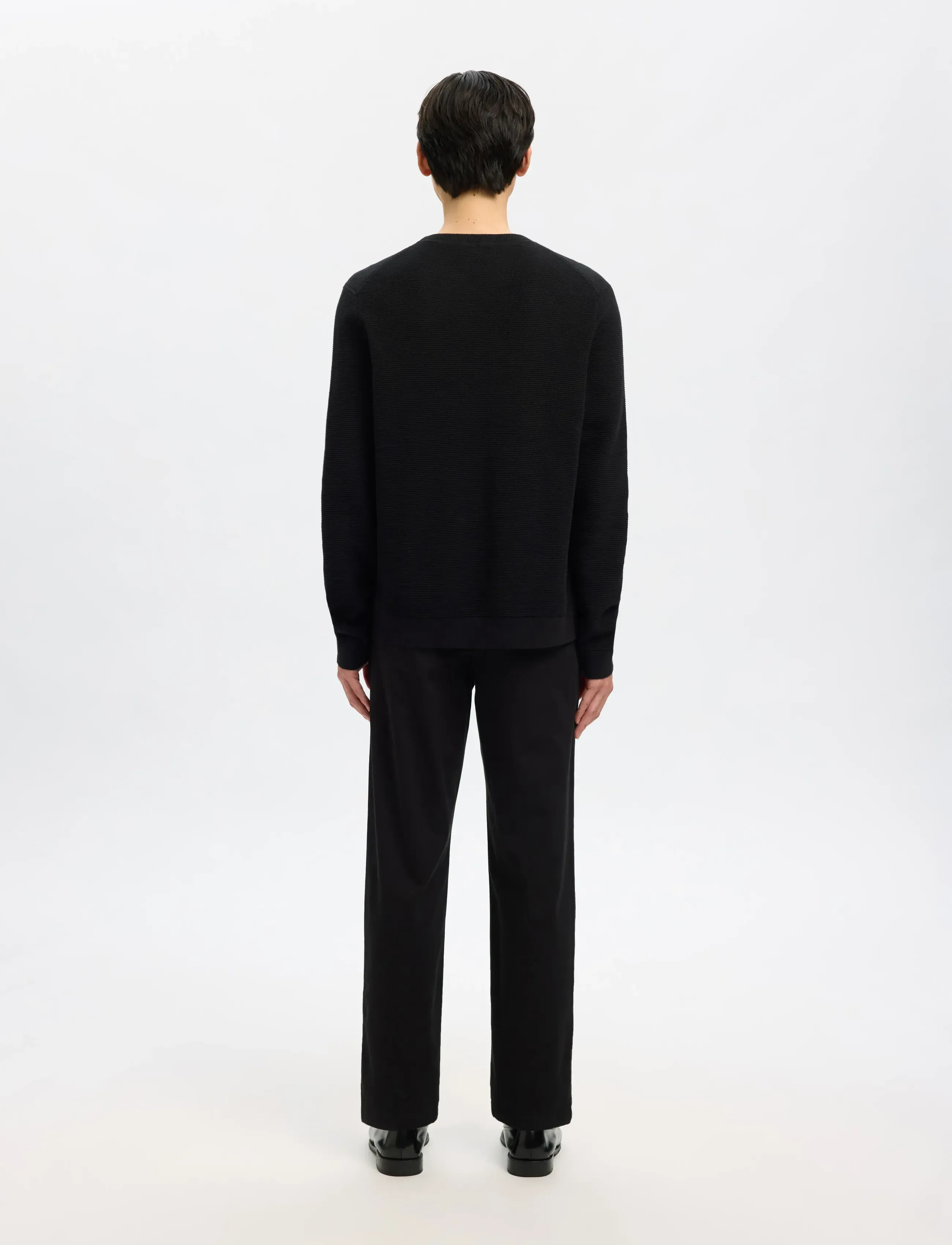 Selected - SLMROSS LS KNIT STRUCTURE CREW NECK NOOS - rund hals - black - 2