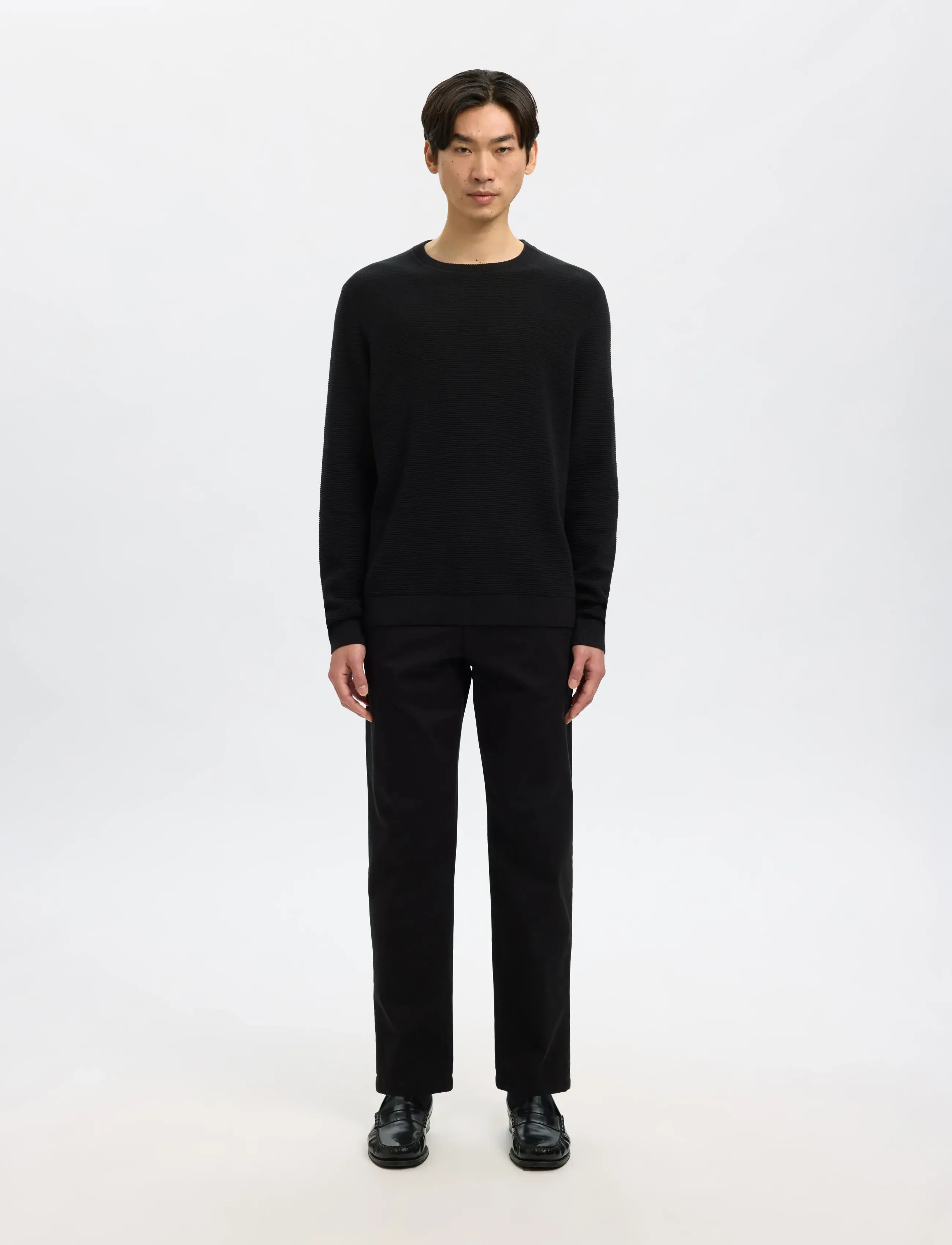 Selected - SLMROSS LS KNIT STRUCTURE CREW NECK NOOS - rund hals - black - 3