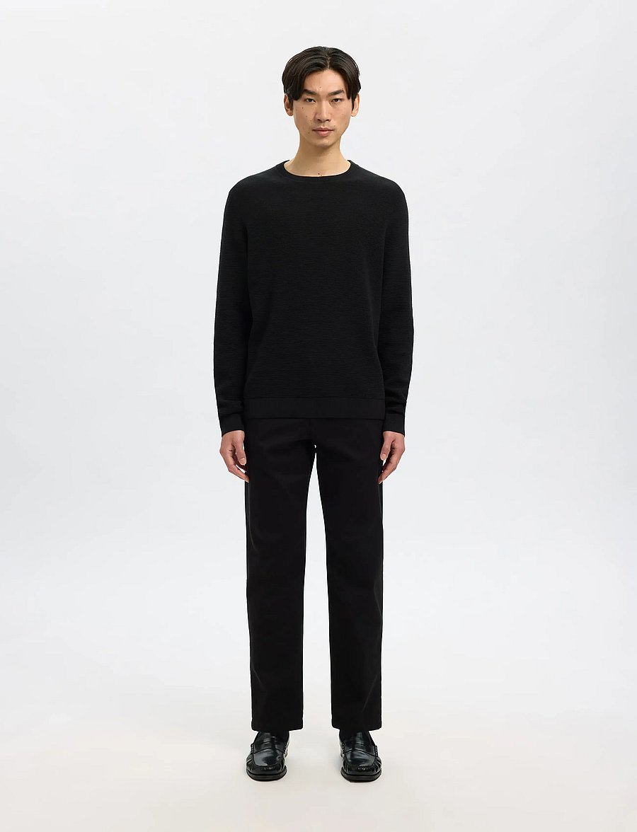 Selected - SLMROSS LS KNIT STRUCTURE CREW NECK NOOS - rund hals - black - 3