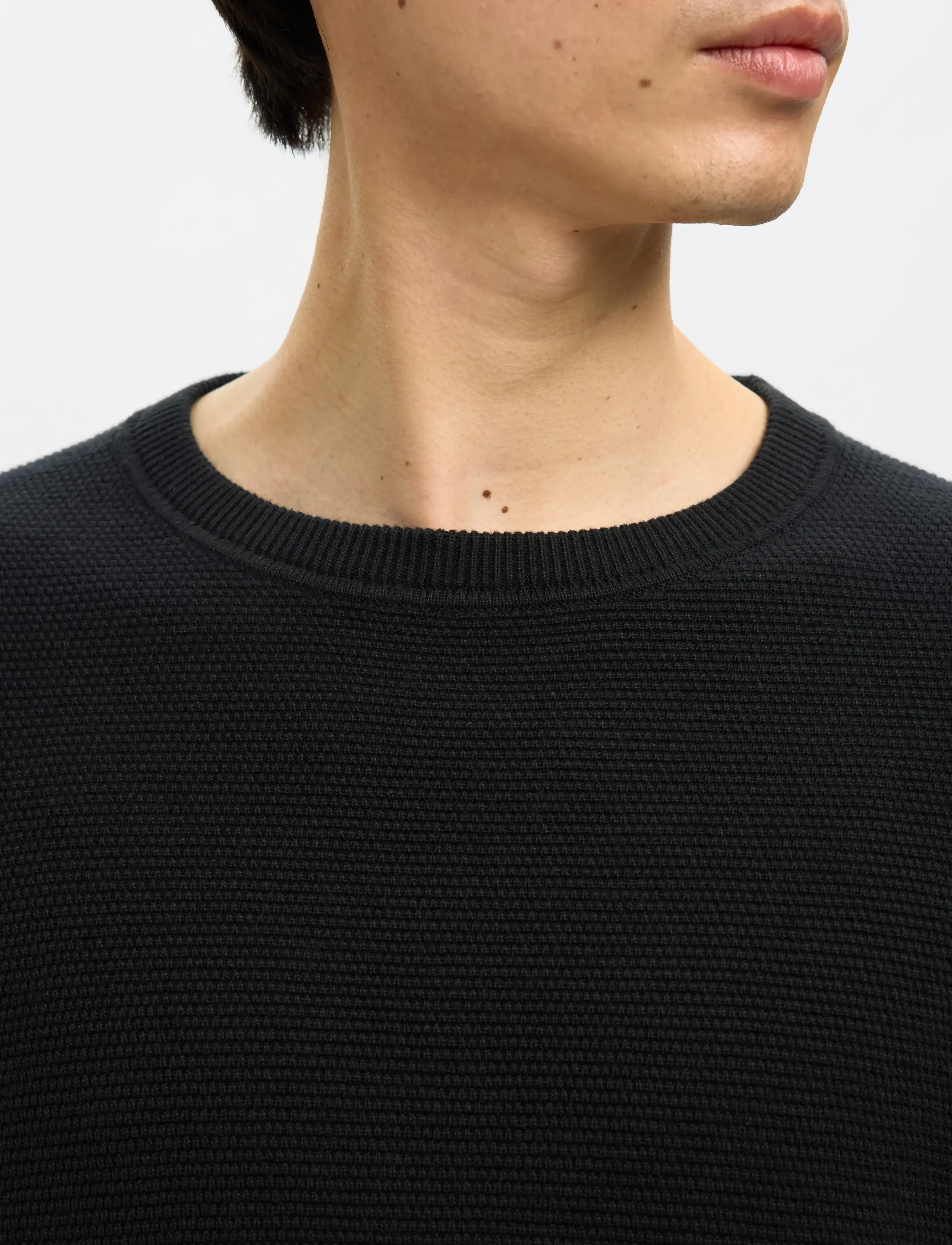 Selected - SLMROSS LS KNIT STRUCTURE CREW NECK NOOS - rund hals - black - 5