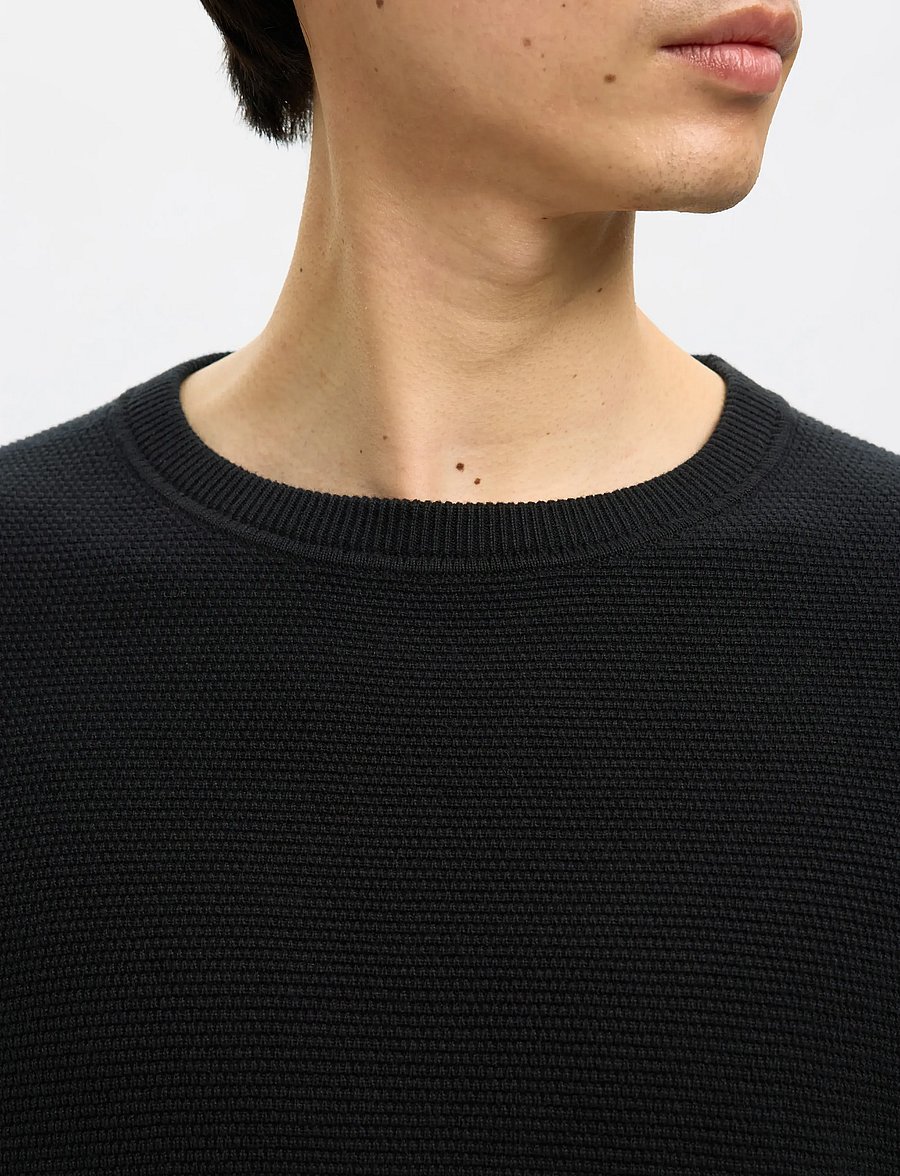 Selected - SLMROSS LS KNIT STRUCTURE CREW NECK NOOS - rund hals - black - 5