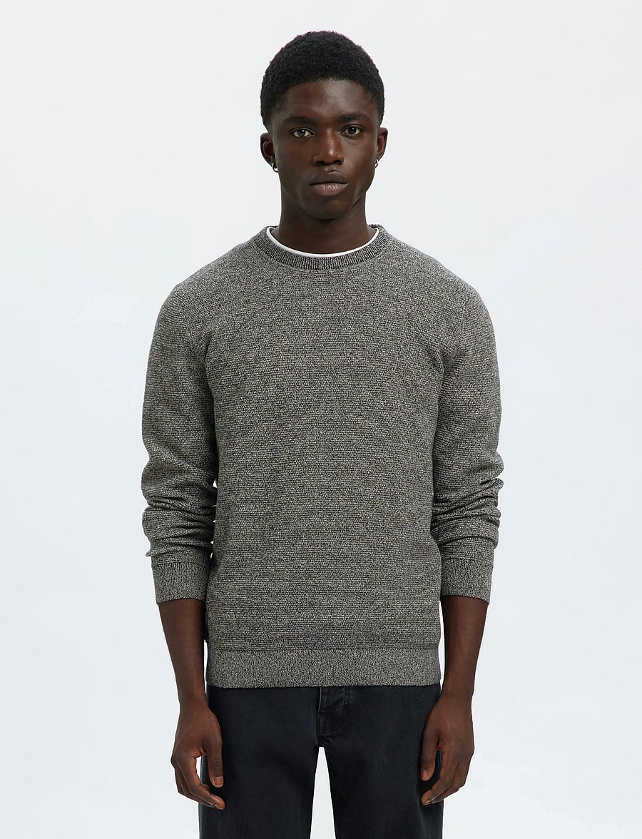 Selected - SLMROSS LS KNIT STRUCTURE CREW NECK NOOS - rundhals - black - 0