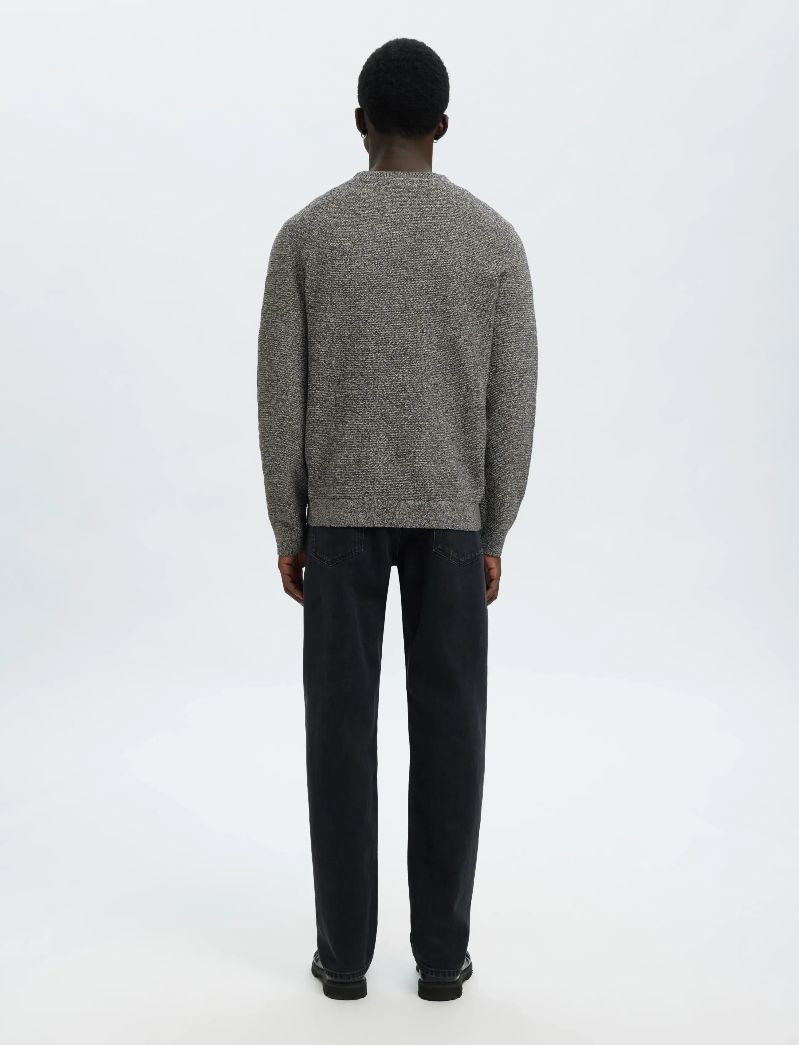 Selected - SLMROSS LS KNIT STRUCTURE CREW NECK NOOS - rundhals - black - 2