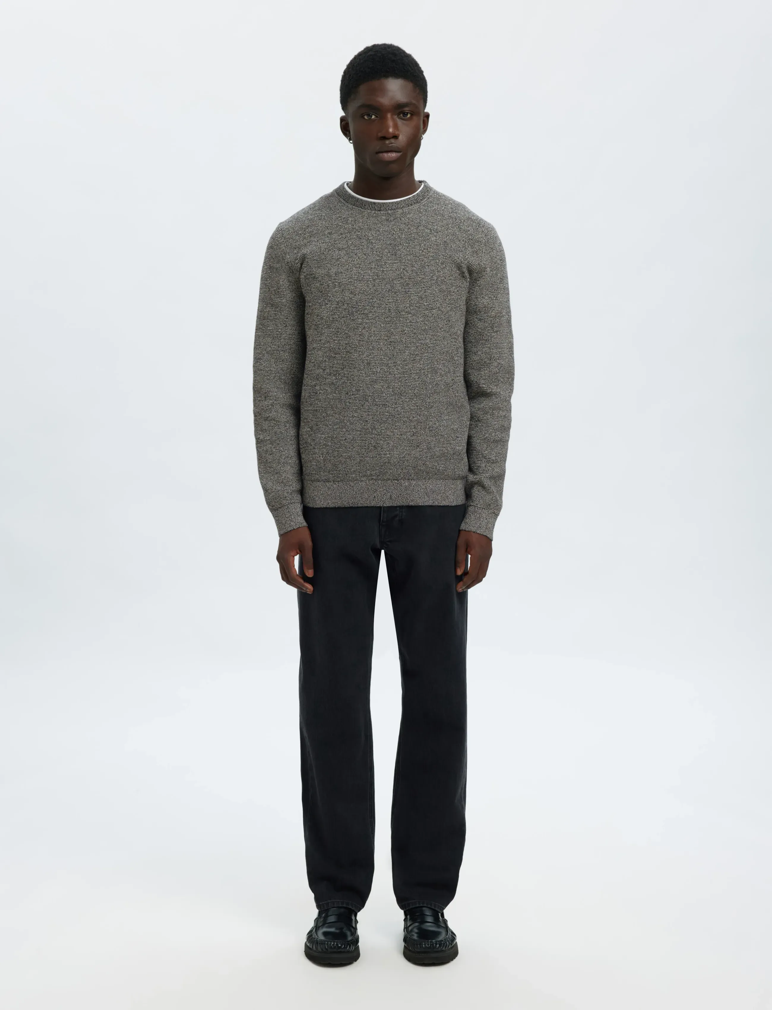 Selected - SLMROSS LS KNIT STRUCTURE CREW NECK NOOS - rundhals - black - 3