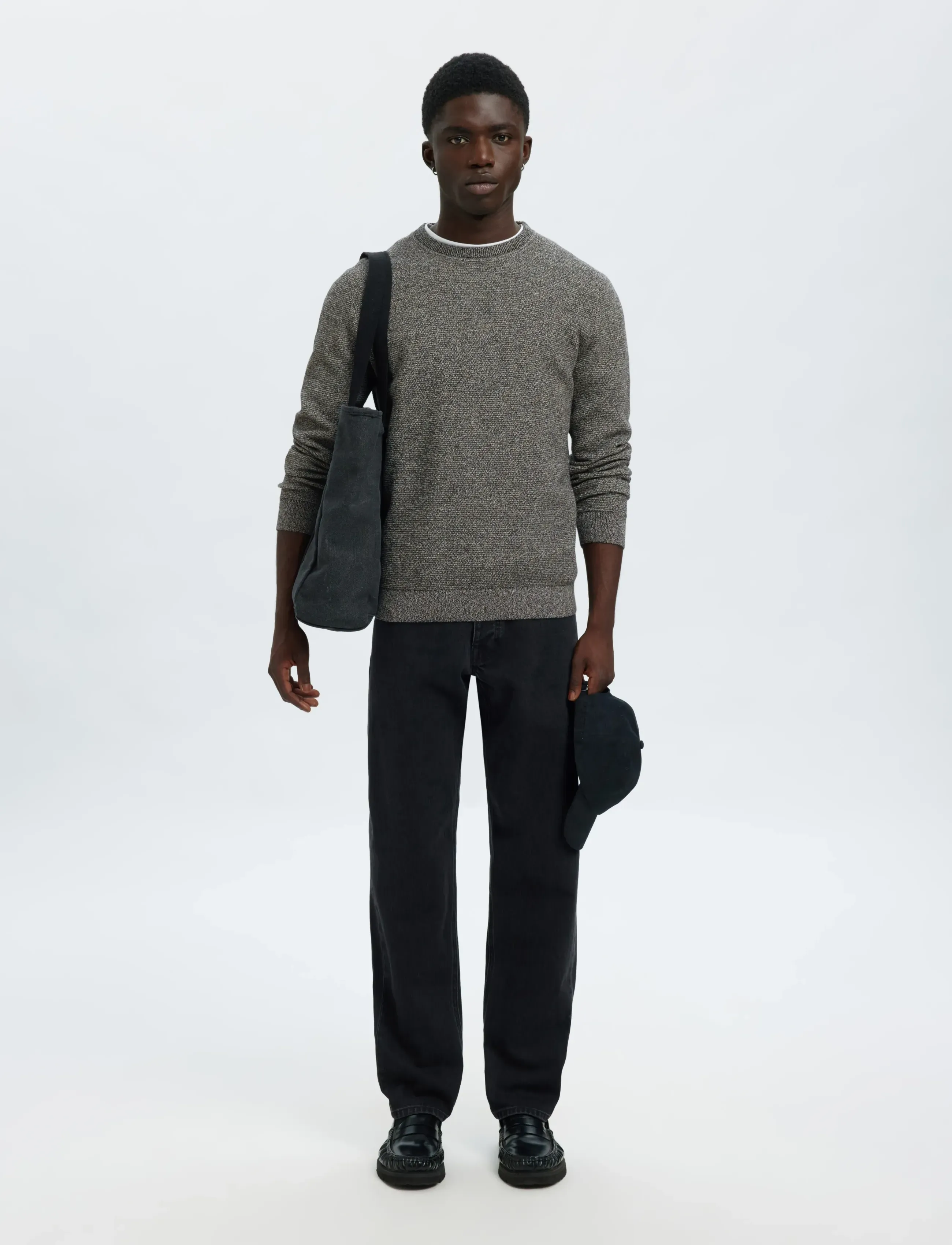 Selected - SLMROSS LS KNIT STRUCTURE CREW NECK NOOS - rundhals - black - 4