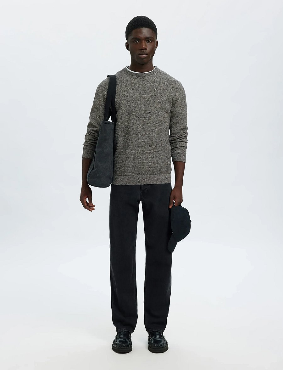 Selected - SLMROSS LS KNIT STRUCTURE CREW NECK NOOS - rundhals - black - 4