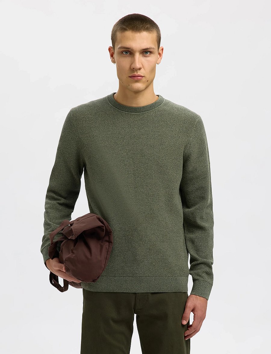 Selected - SLMROSS LS KNIT STRUCTURE CREW NECK NOOS - rundhals - deep forest - 0