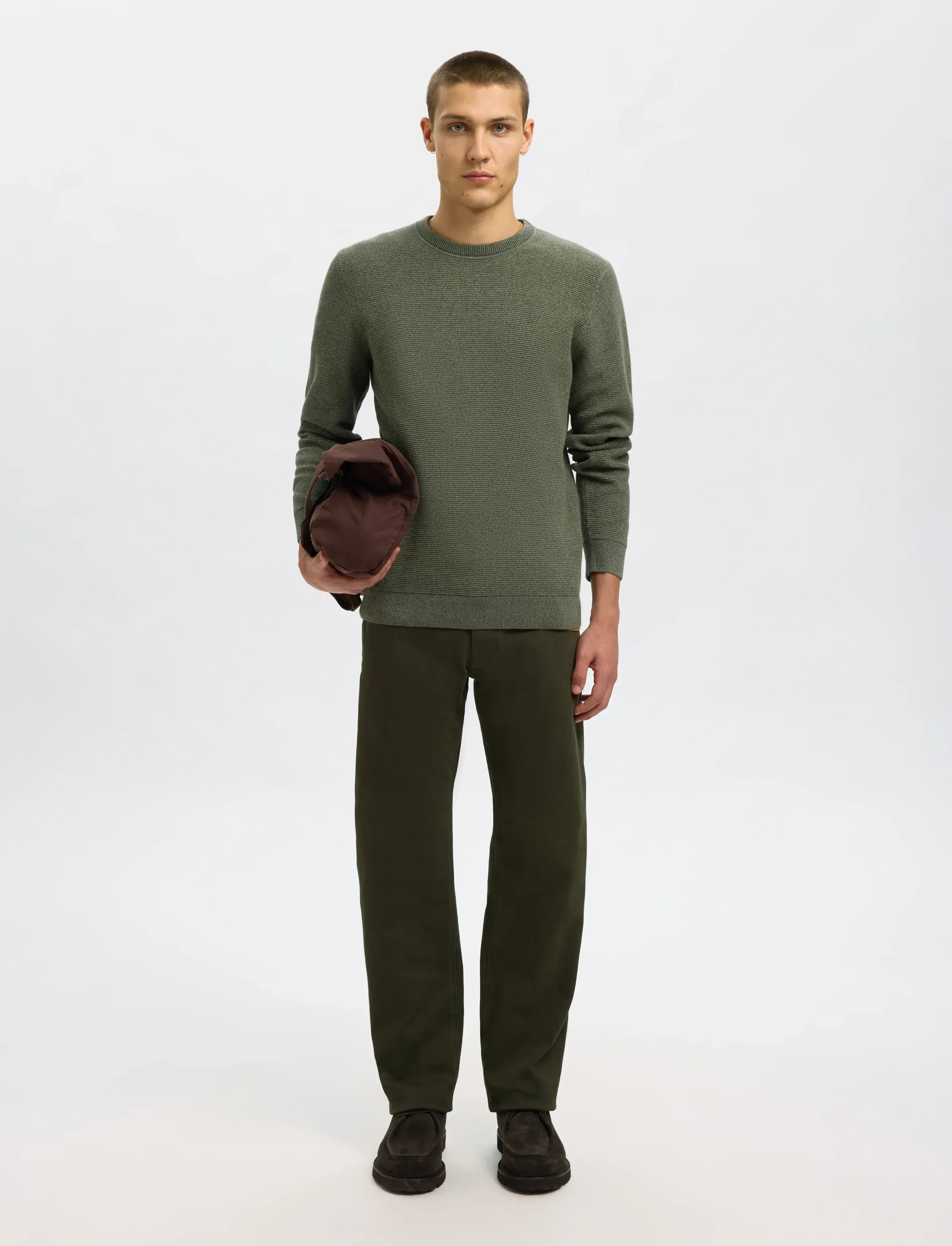 Selected - SLMROSS LS KNIT STRUCTURE CREW NECK NOOS - rundhals - deep forest - 3