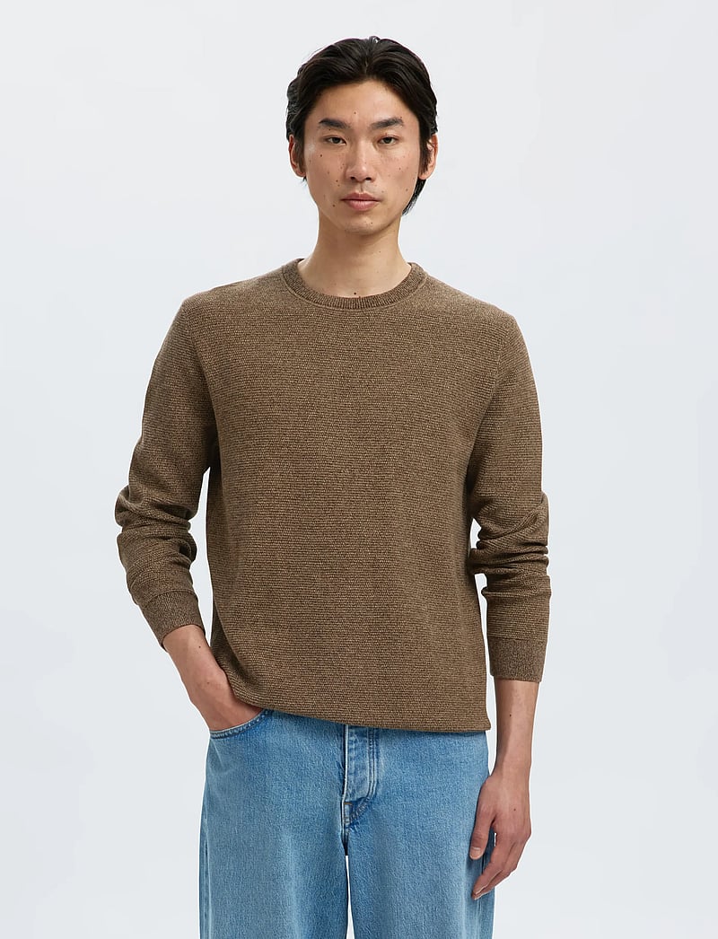 Selected - SLHROSS LS KNIT STRUCTURE CREW NECK NOOS - rundhalsad - demitasse - 0