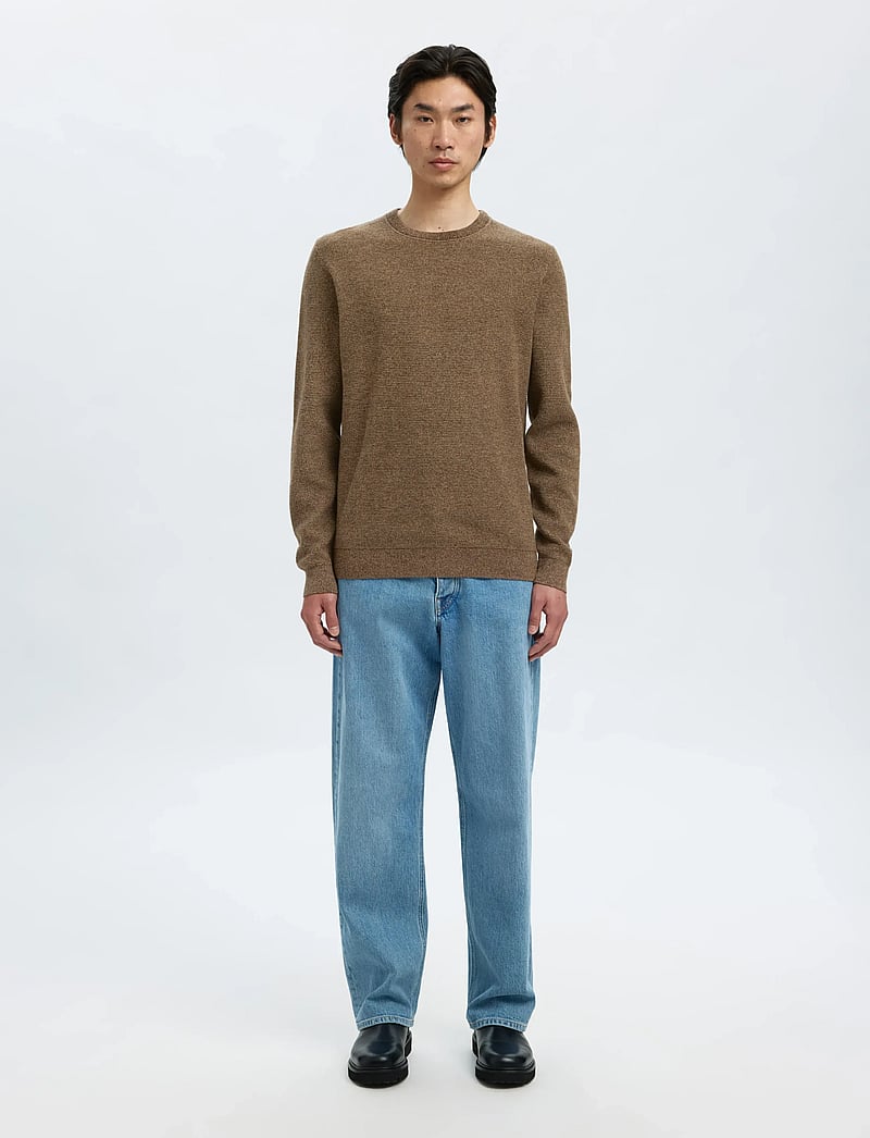 Selected - SLHROSS LS KNIT STRUCTURE CREW NECK NOOS - rundhalsad - demitasse - 3