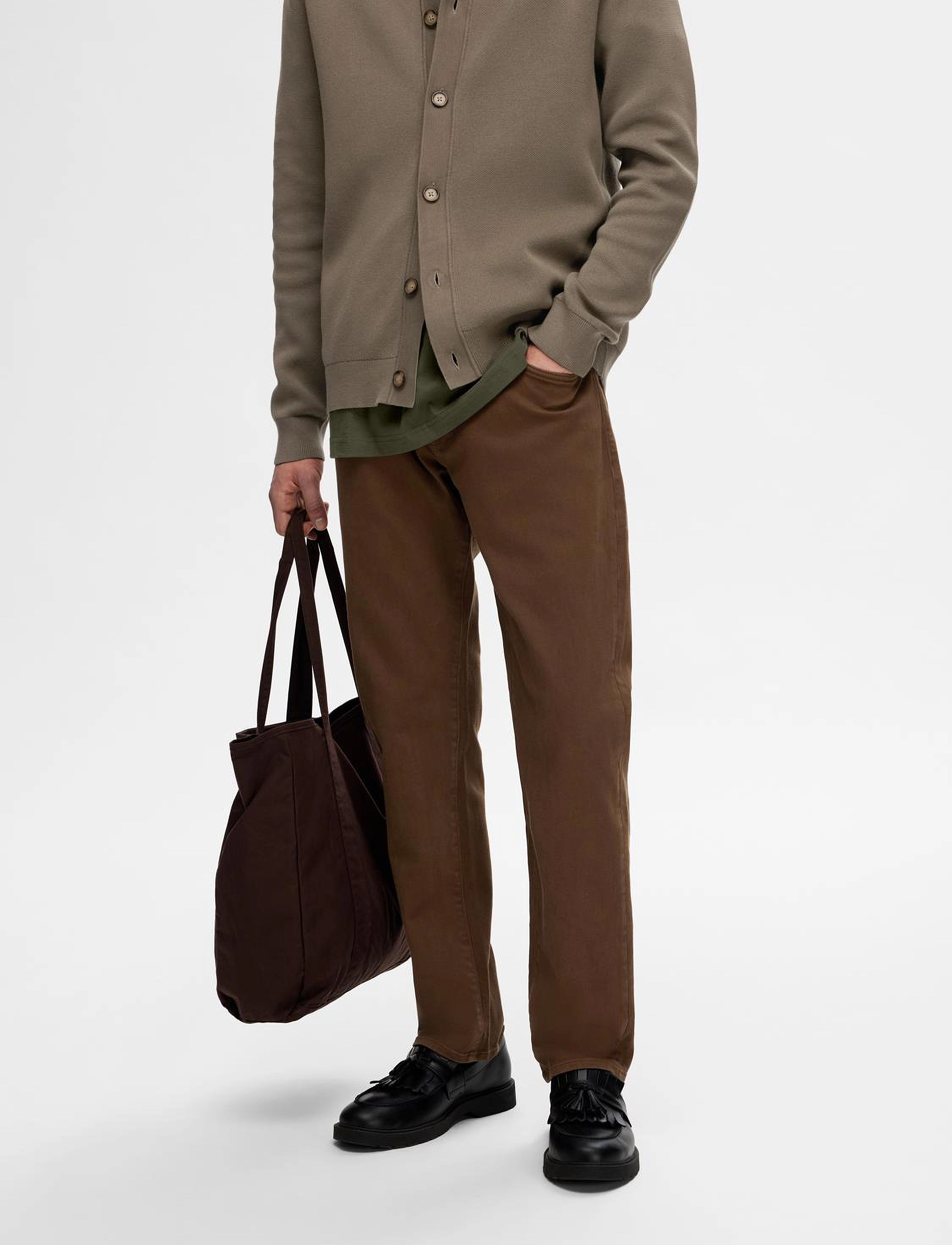 Selected SLH196-STRAIGHT BEN MARLON JEANS NOOS - Kläder - DARK EARTH / brown