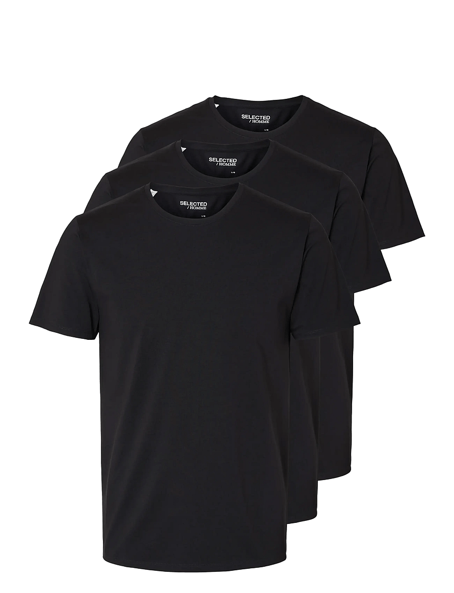 Selected - SLMROLAND SS O-NECK TEE 3-PACK NOOS - t-shirts à manches courtes - black - 1