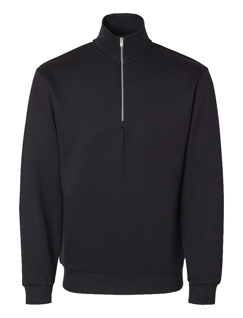 Selected - SLHEMANUEL SOFT ZIP HIGH NECK SWEAT NOOS - vacation essentials - black - 1