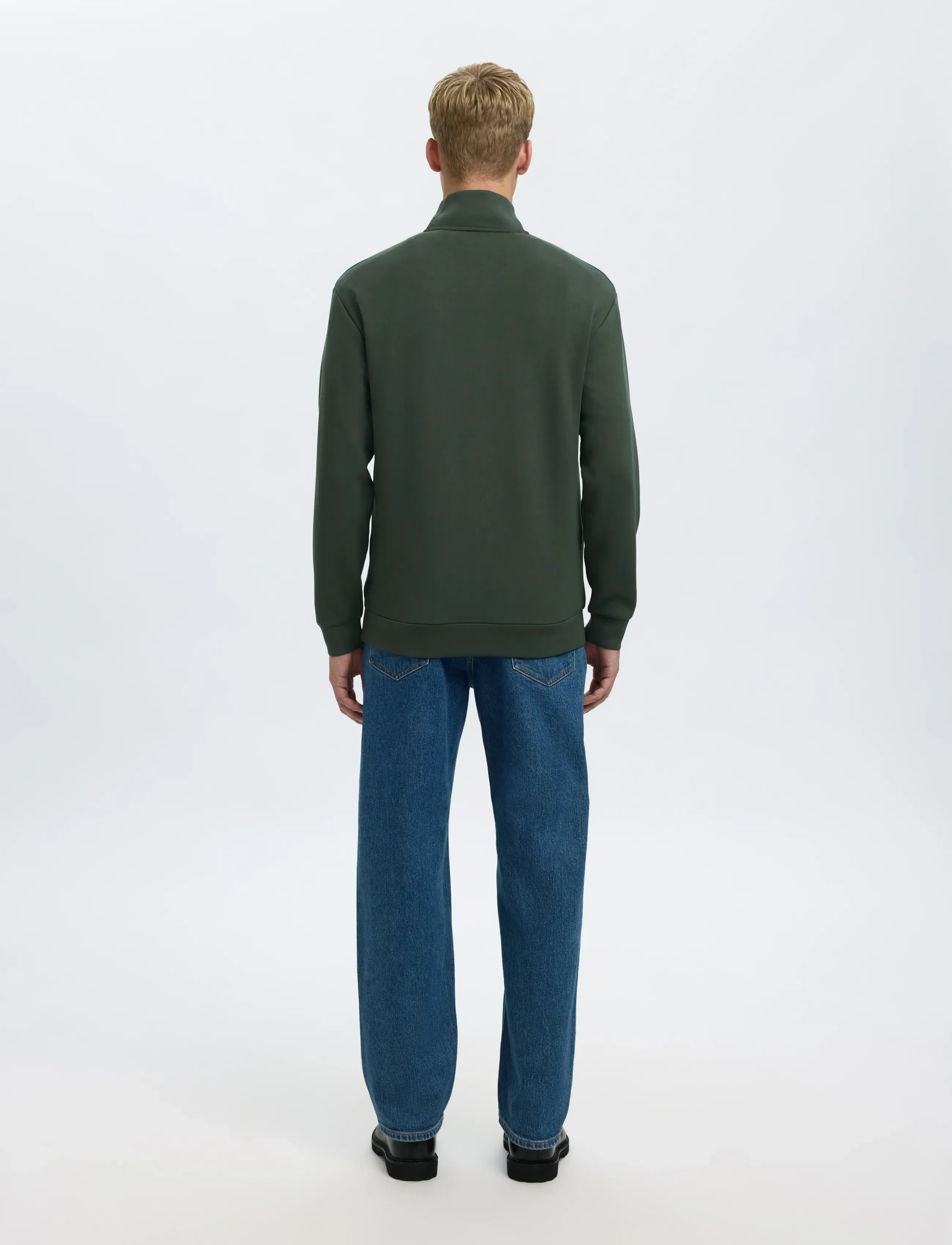 Selected - SLHEMANUEL SOFT ZIP HIGH NECK SWEAT NOOS - feriefavoritter - deep forest - 3
